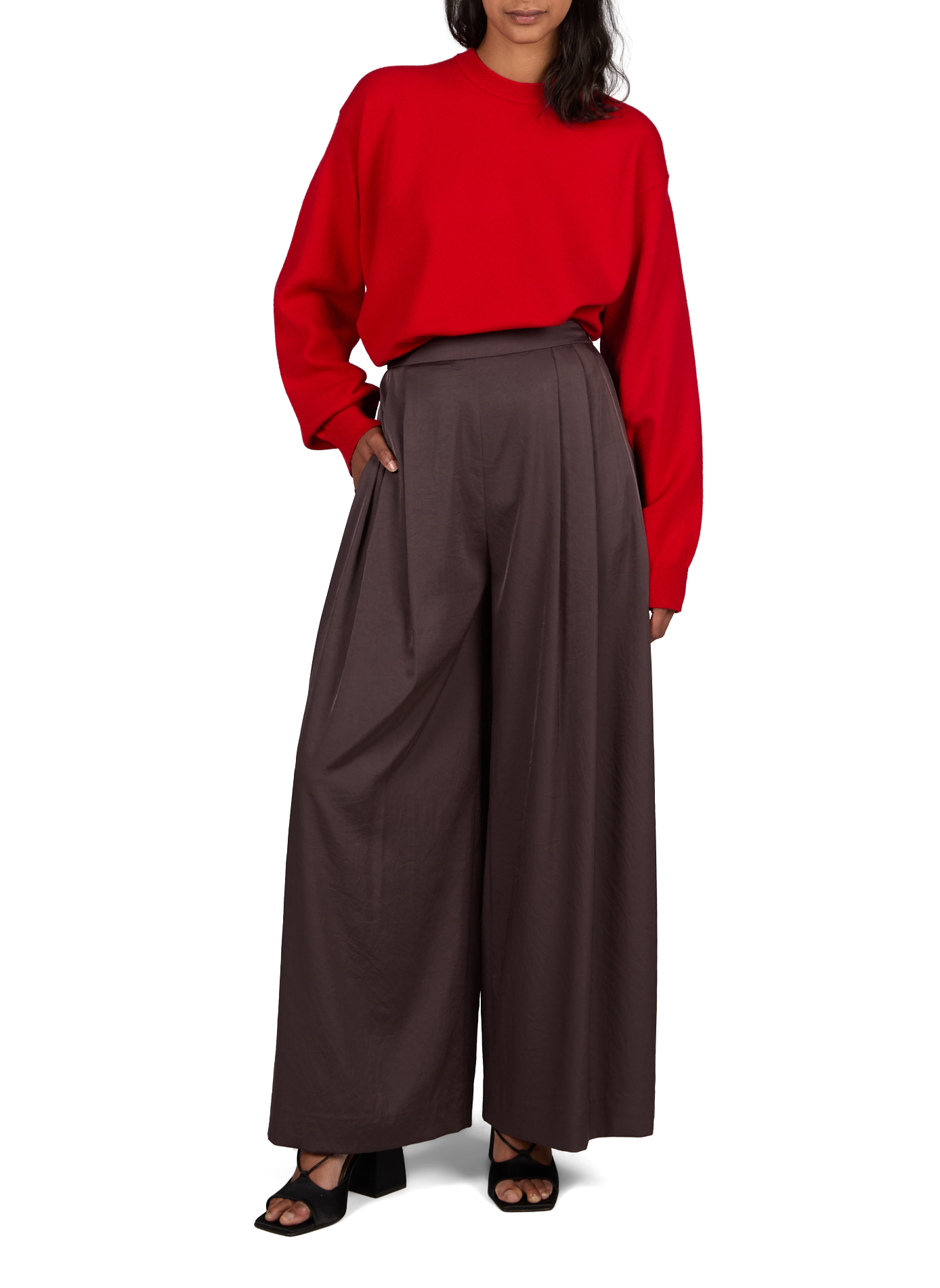Satin Wide Leg Pants R2W Brown