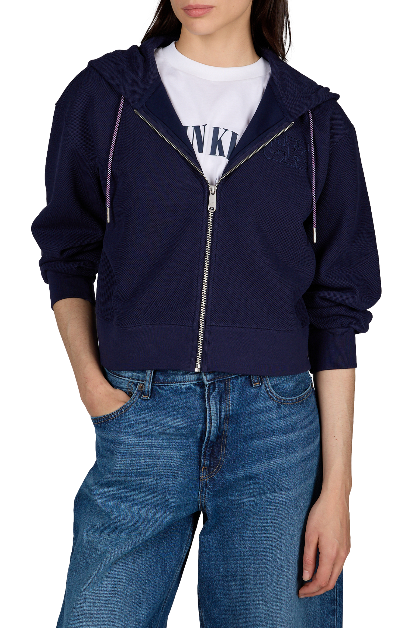 Sweat logo zippé à capuche CALVIN KLEIN Bleu