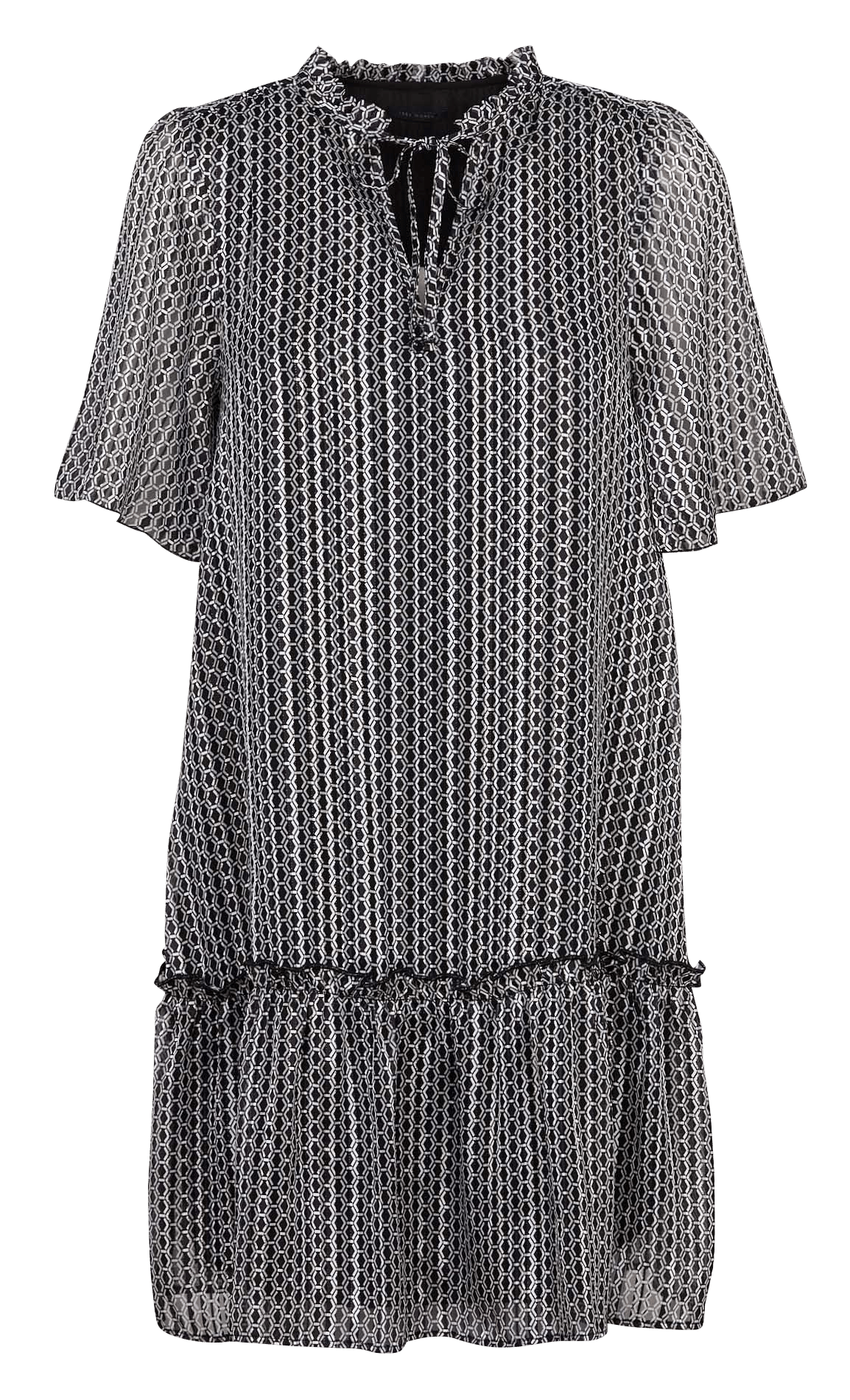 Robe courte col collerette imprimé graphique IKKS Noir
