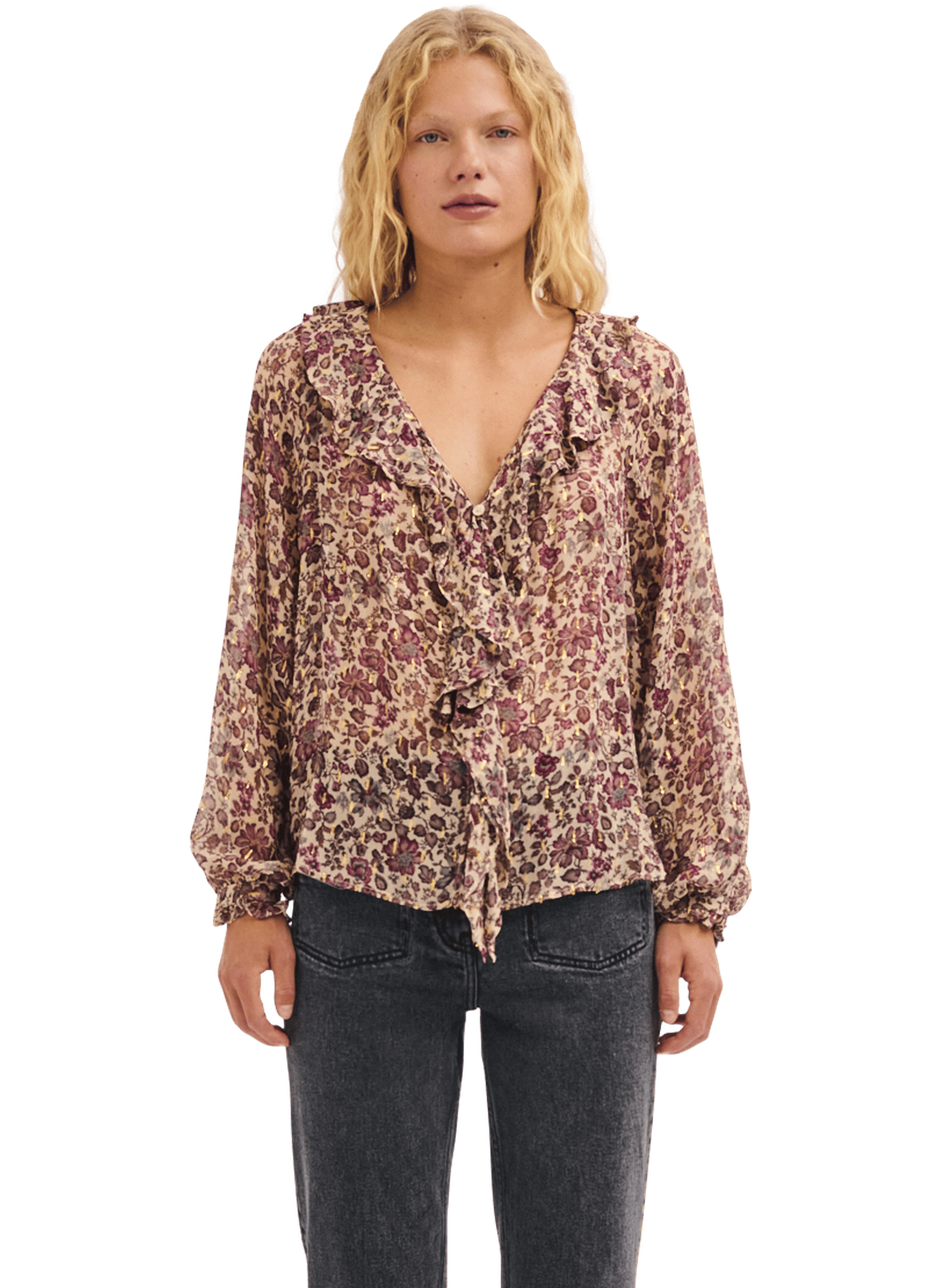 Chemise fleurie à volants - louelle PABLO Beige