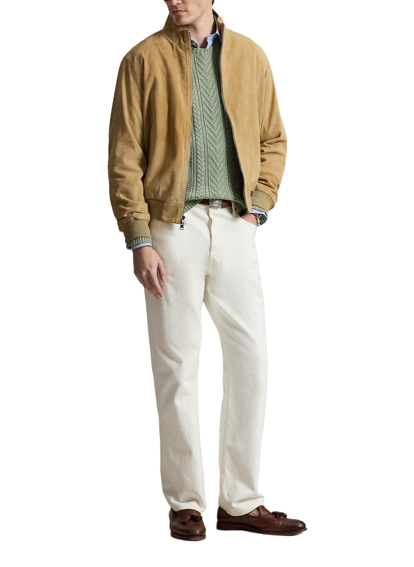 Veste col montant en cuir POLO RALPH LAUREN Beige