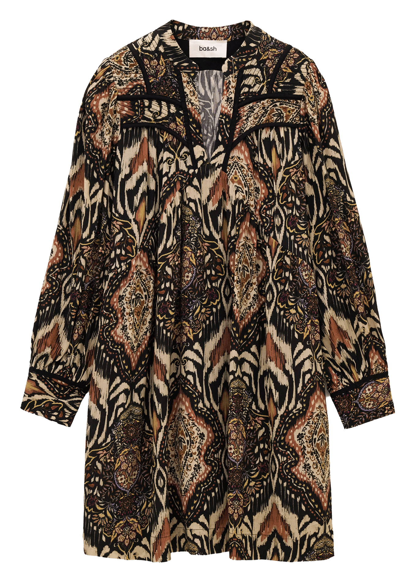 Robe courte col tunisien imprimée zaza BA&SH Noir