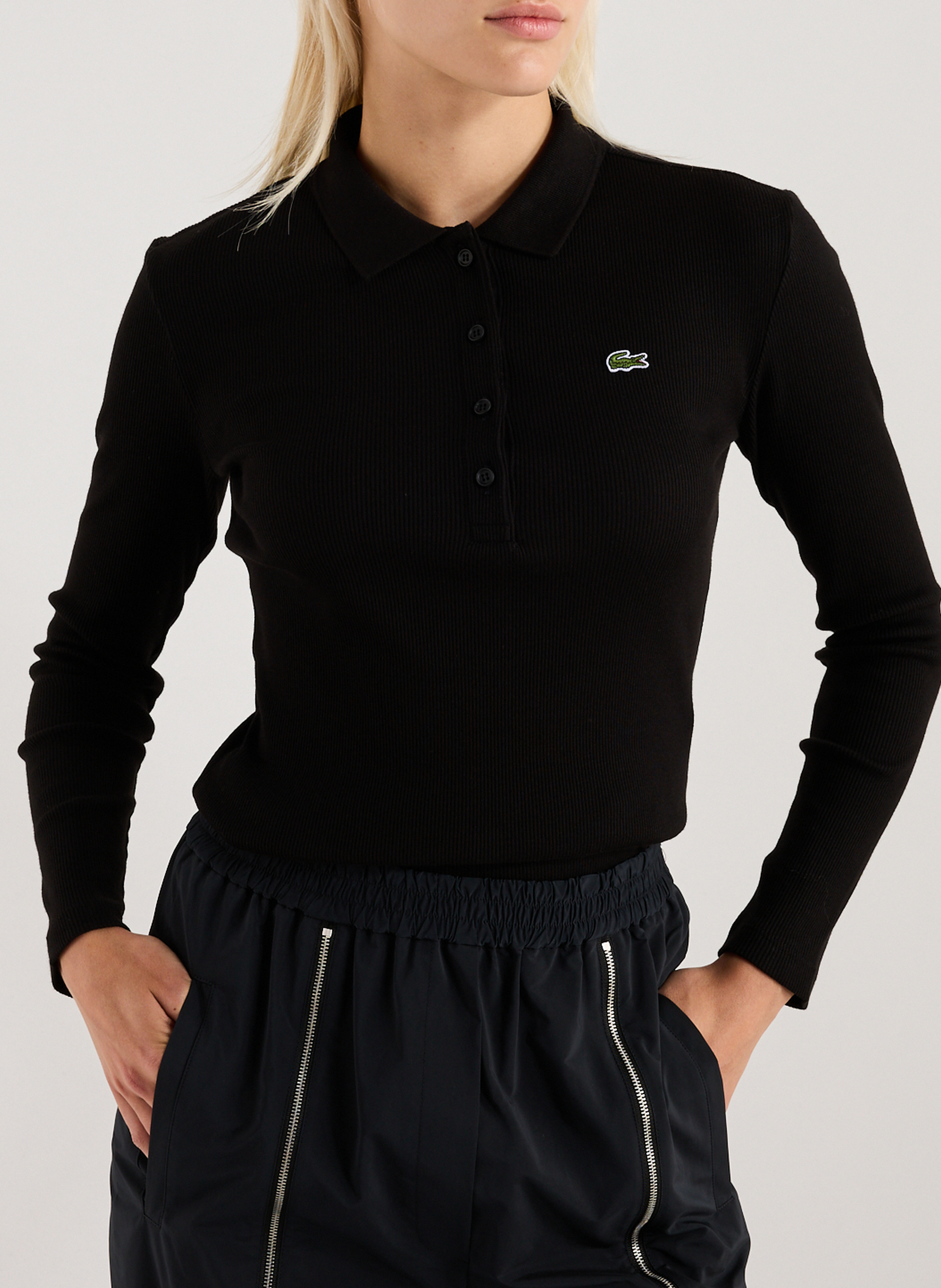 Long-sleeve cotton Polo shirt LACOSTE Black