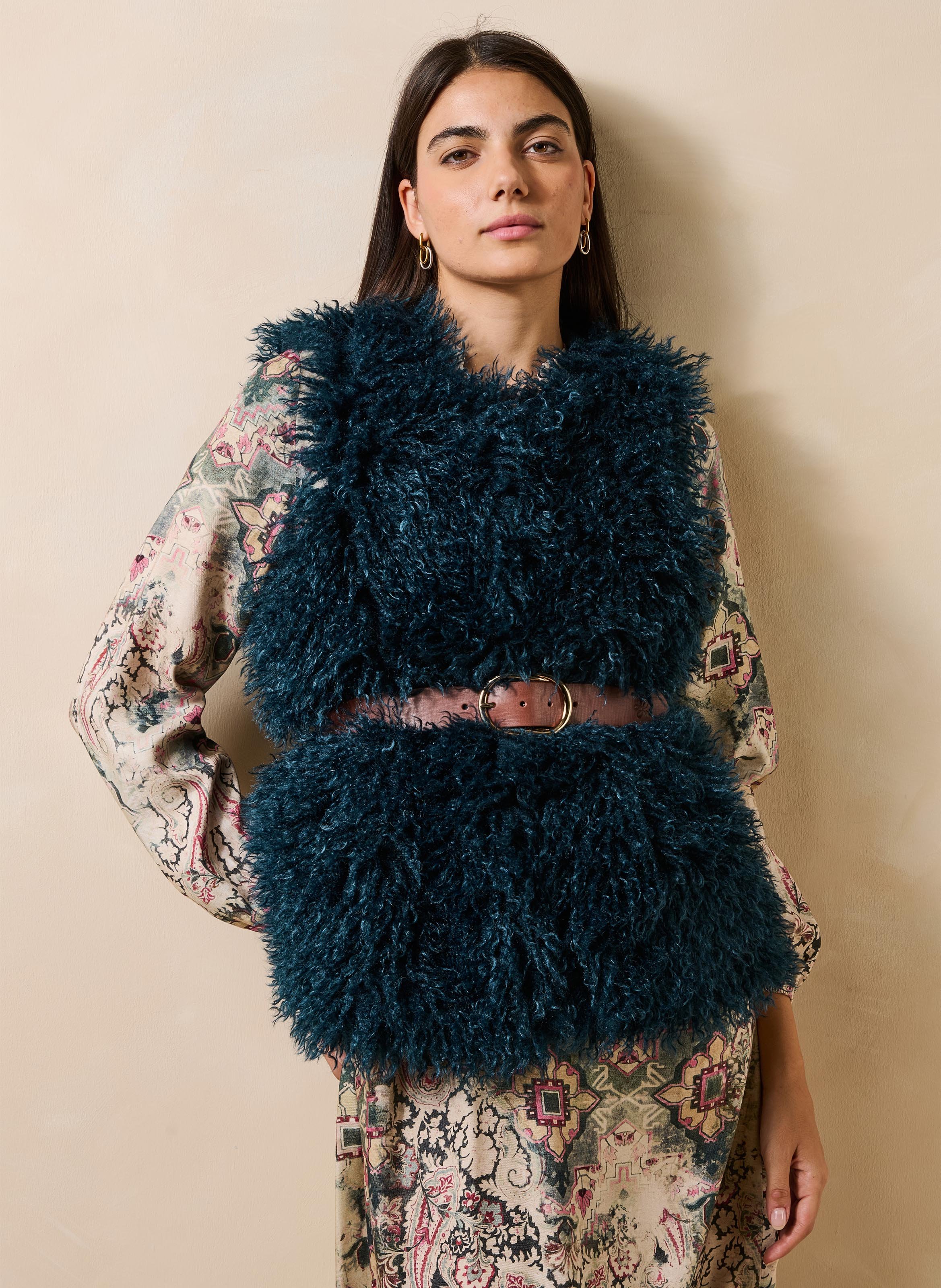 Mouwloos jasje van imitatiebont LA FEE MARABOUTEE Blauw