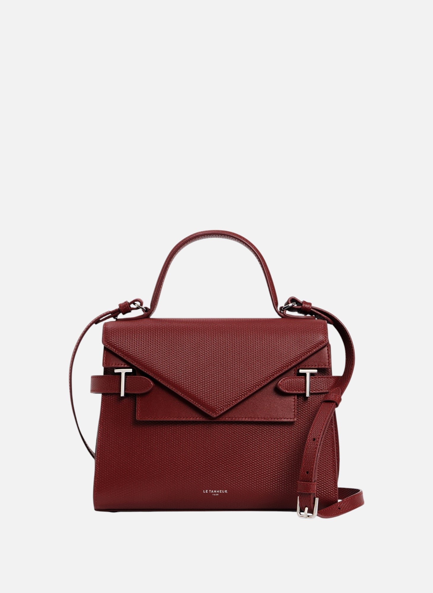 Sac à main double rabat moyen modèle emilie en cuir signature t LE TANNEUR Rouge