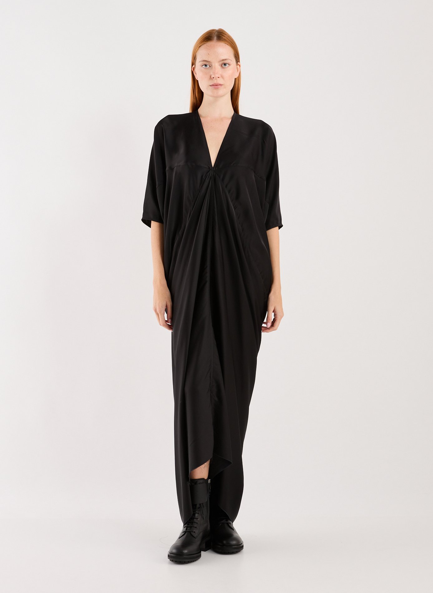 RICK OWENS Fließendes Kleid mit V-Ausschnitt Schwarz