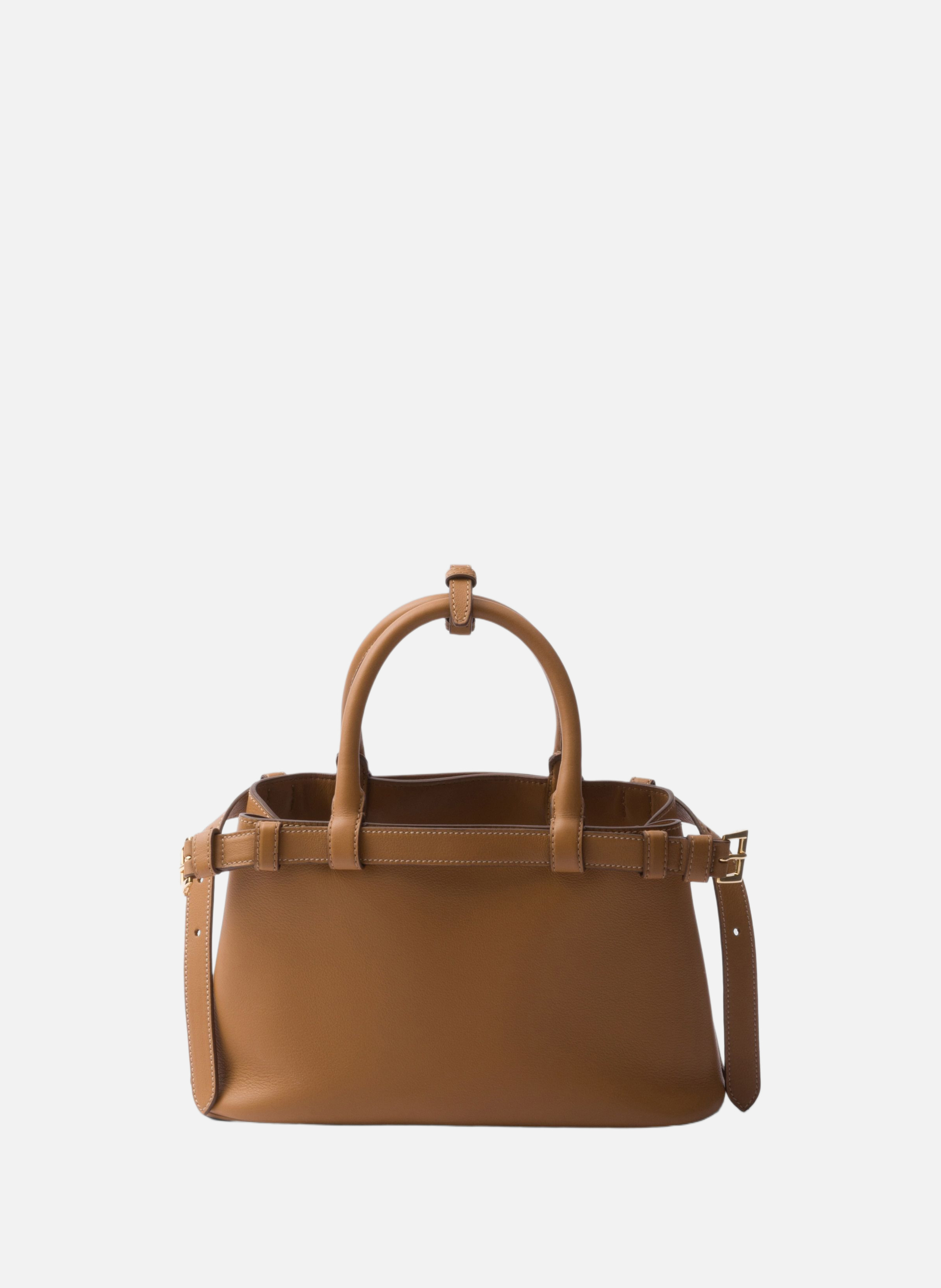 Petit sac à main en cuir prada buckle avec double PRADA Marron