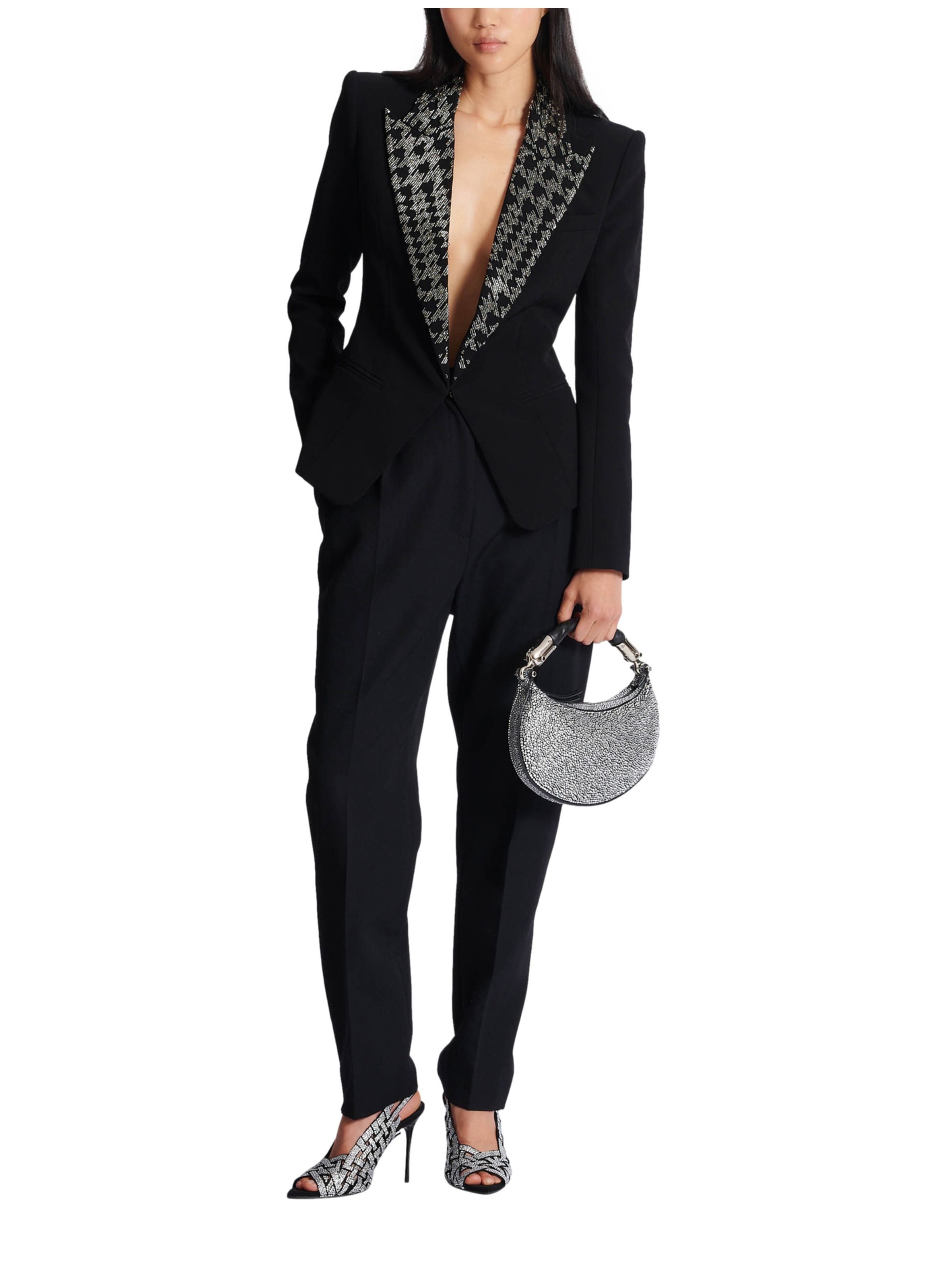 Sac ebene mini en daim et cristaux BALMAIN Argent