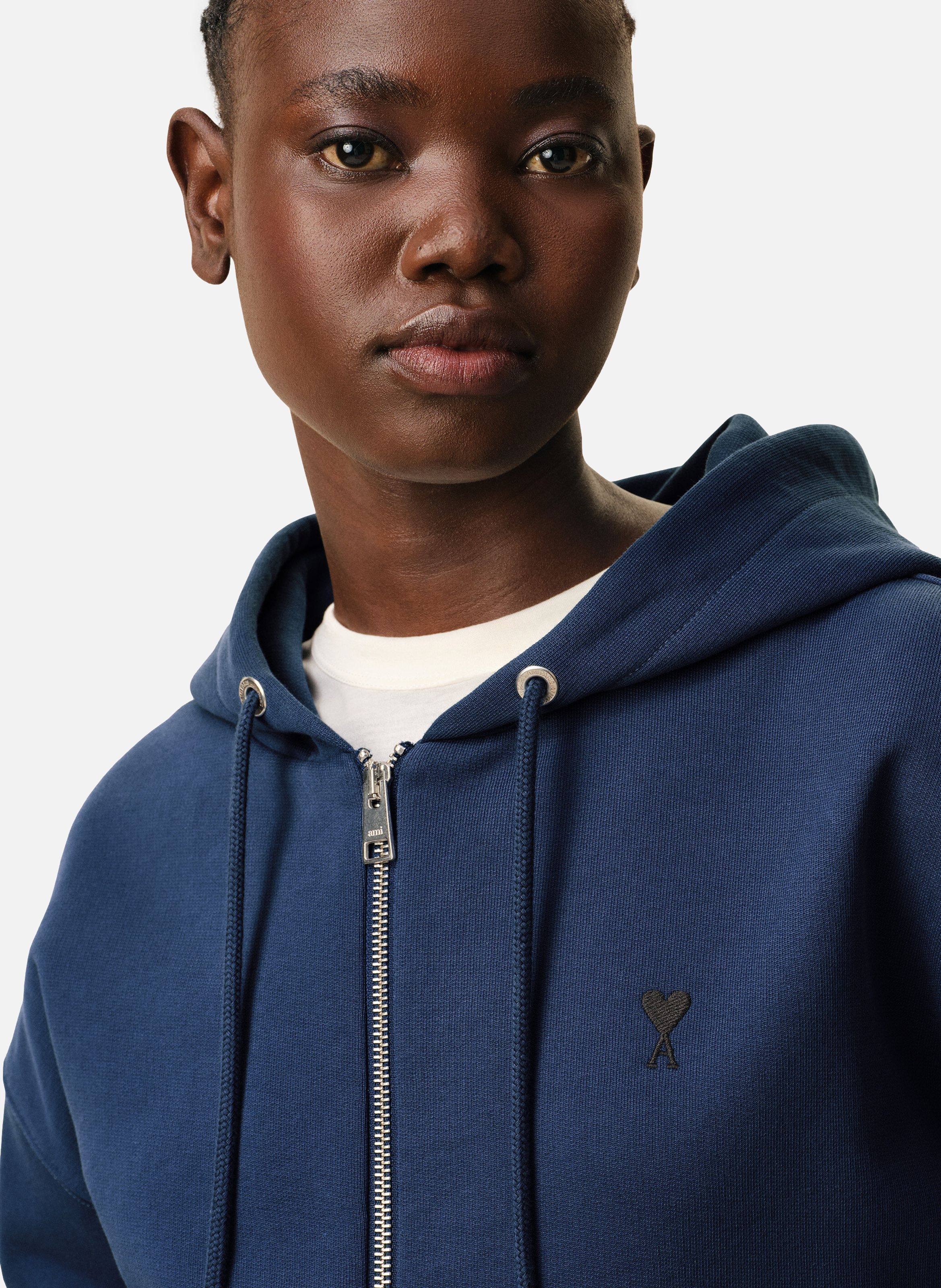 Hoodie zippé ami de coeur en coton AMI PARIS Bleu