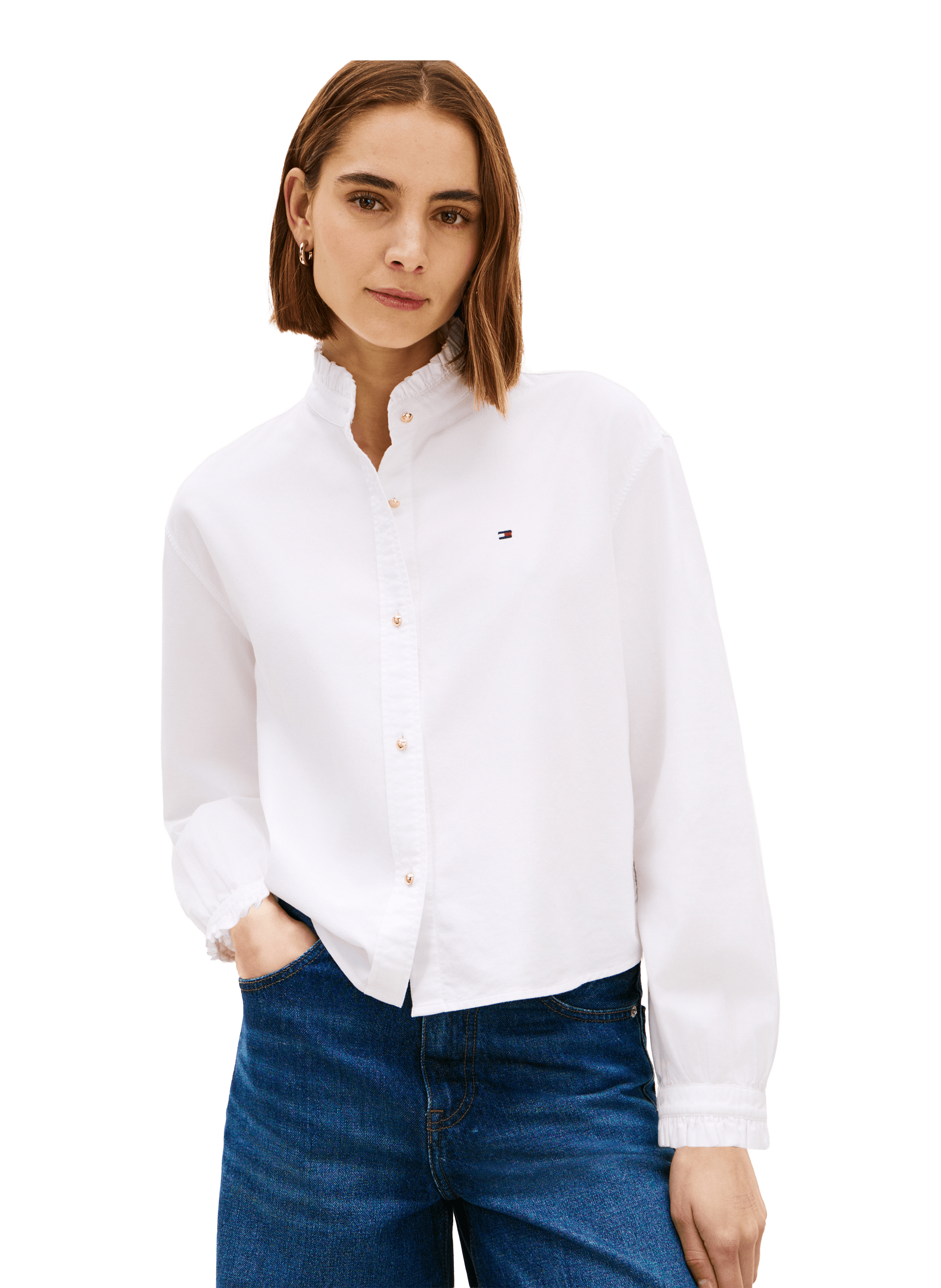 Chemise Oxford courte boxy à volants en coton TOMMY HILFIGER Blanc