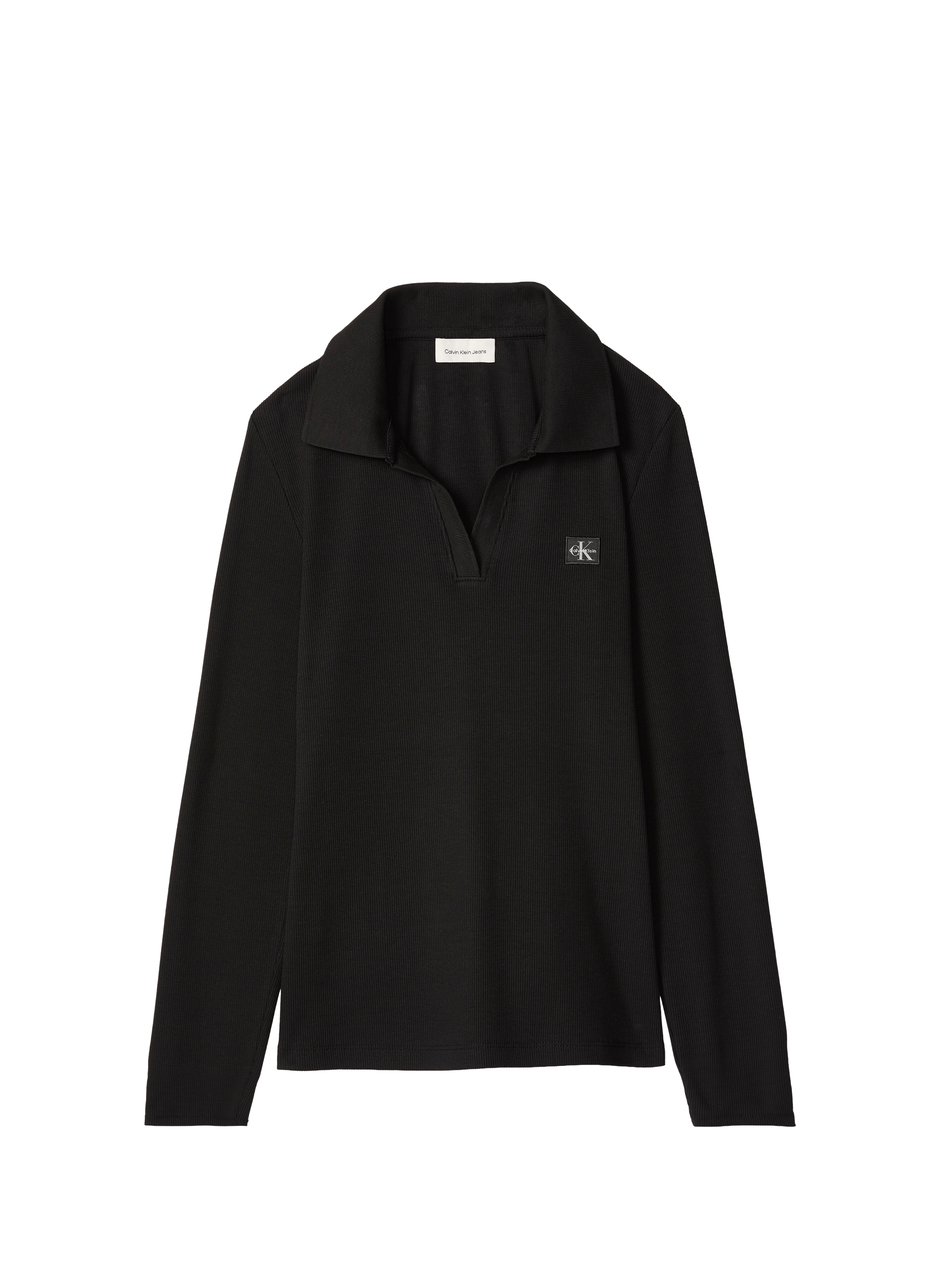 Ribbed polo-neck top in blended cotton CALVIN KLEIN Black