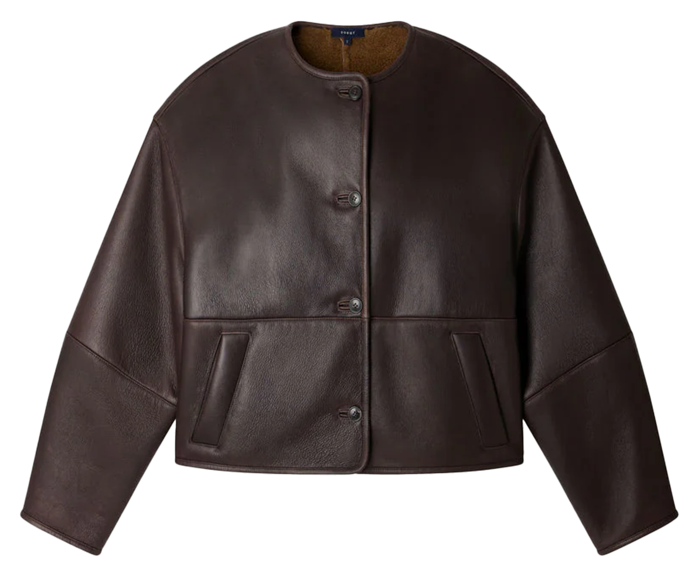 Manteau rond uni en cuir Fabio SOEUR Marron