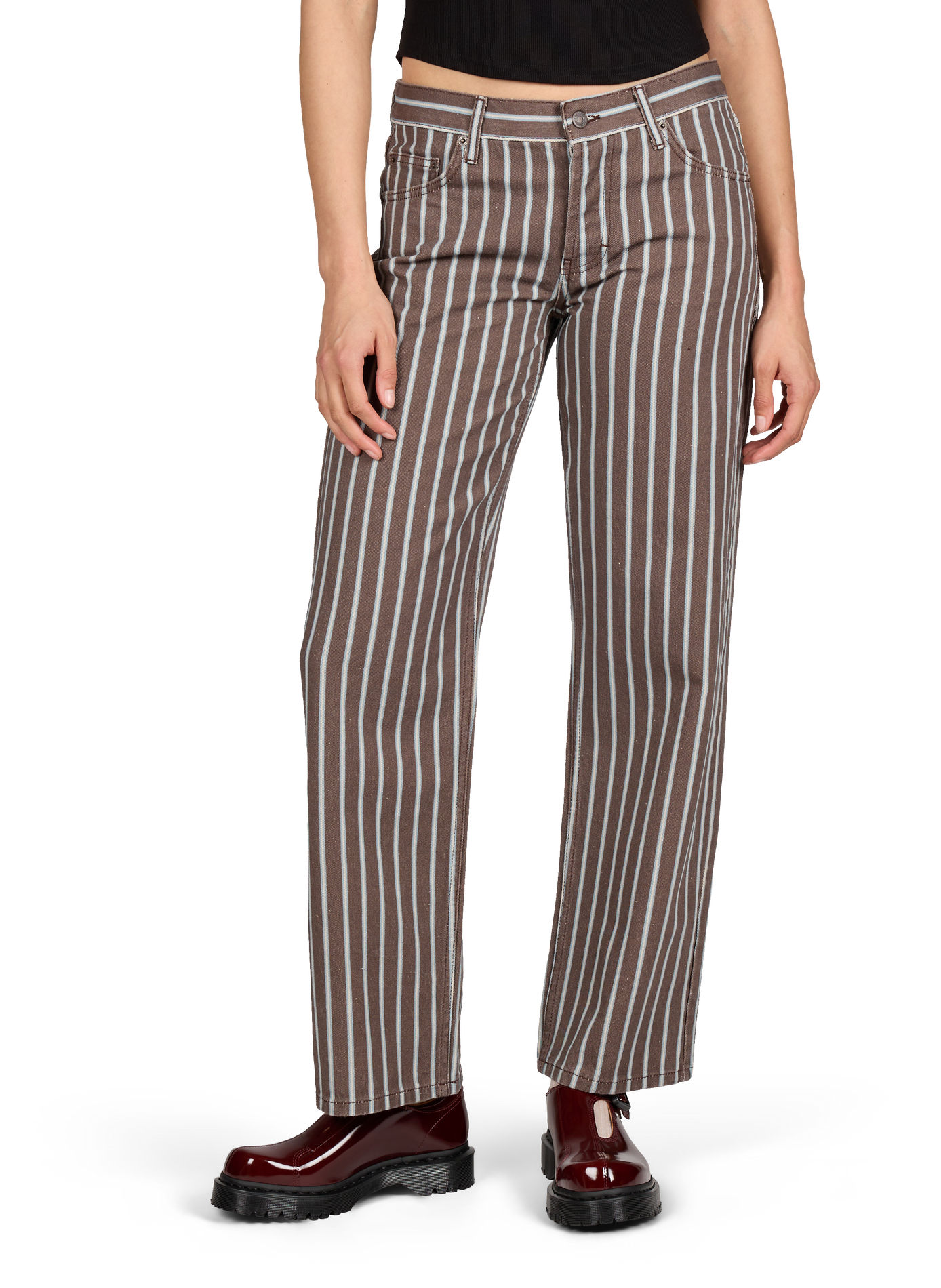 Pantalon large en coton rayé Tsember TOPSHOP Marron