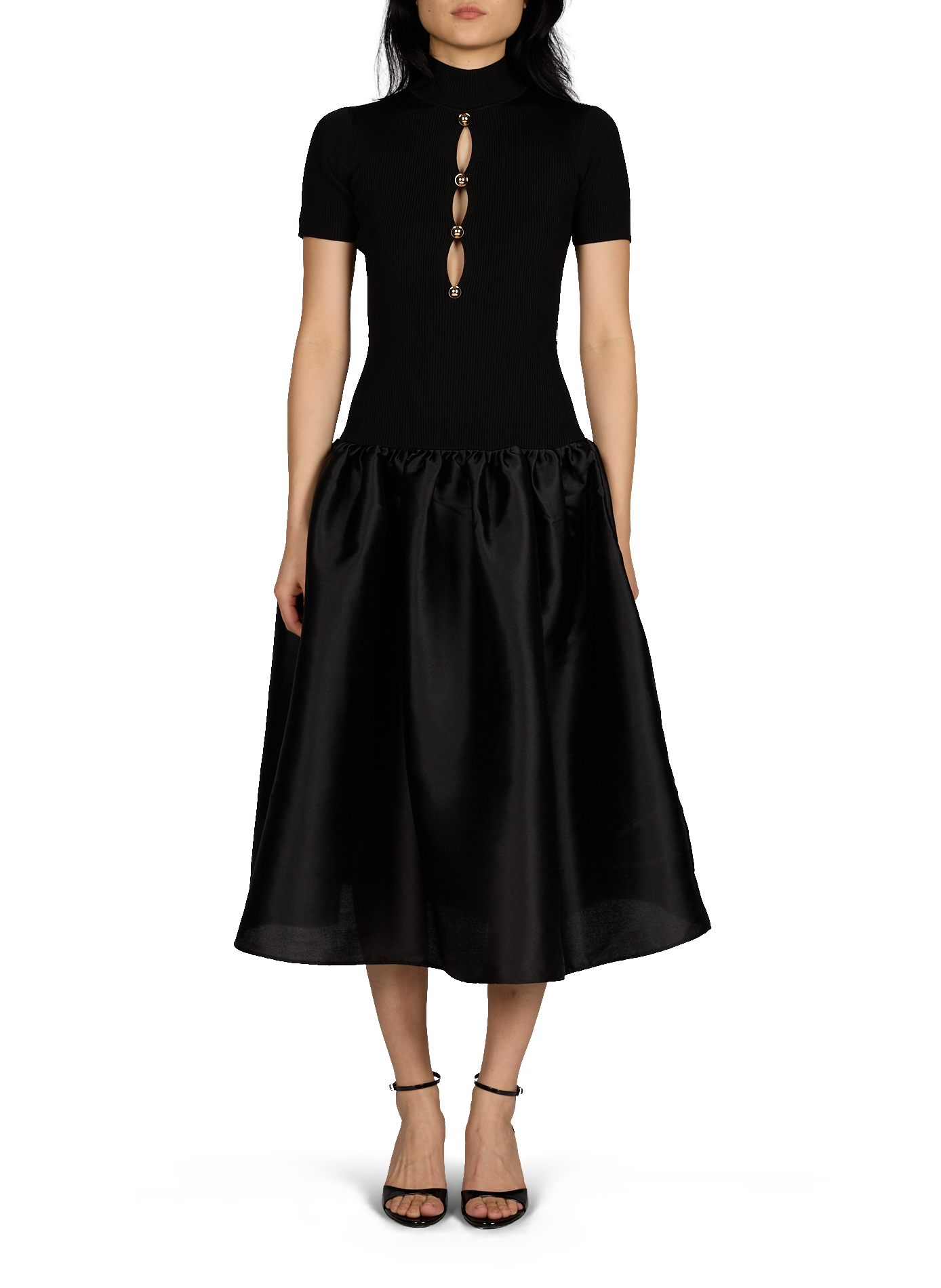 Flared two-material dress SELF PORTRAIT Black