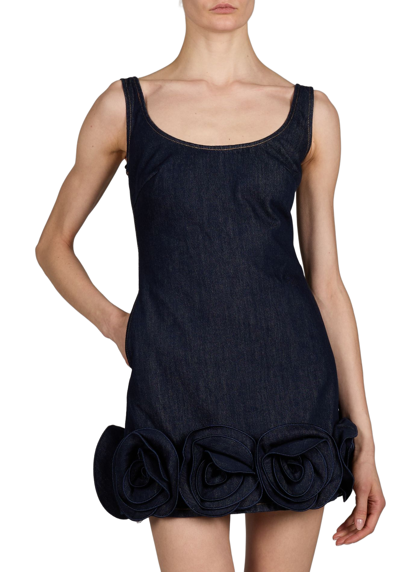 Robe courte ajustée à fleurs en denim brut SELF PORTRAIT Bleu