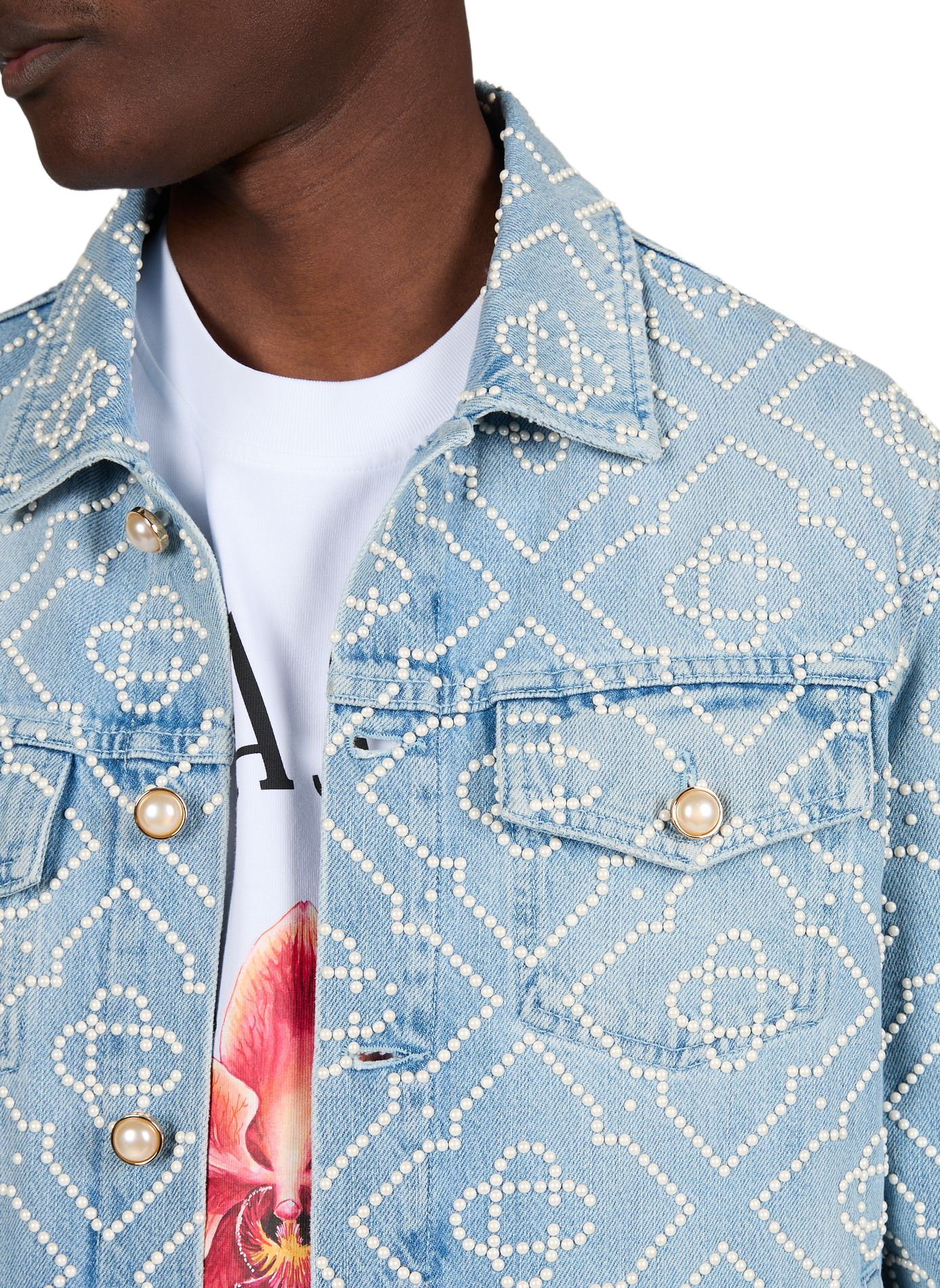 Denim jacket with pearl motifs in cotton CASABLANCA PARIS Blue