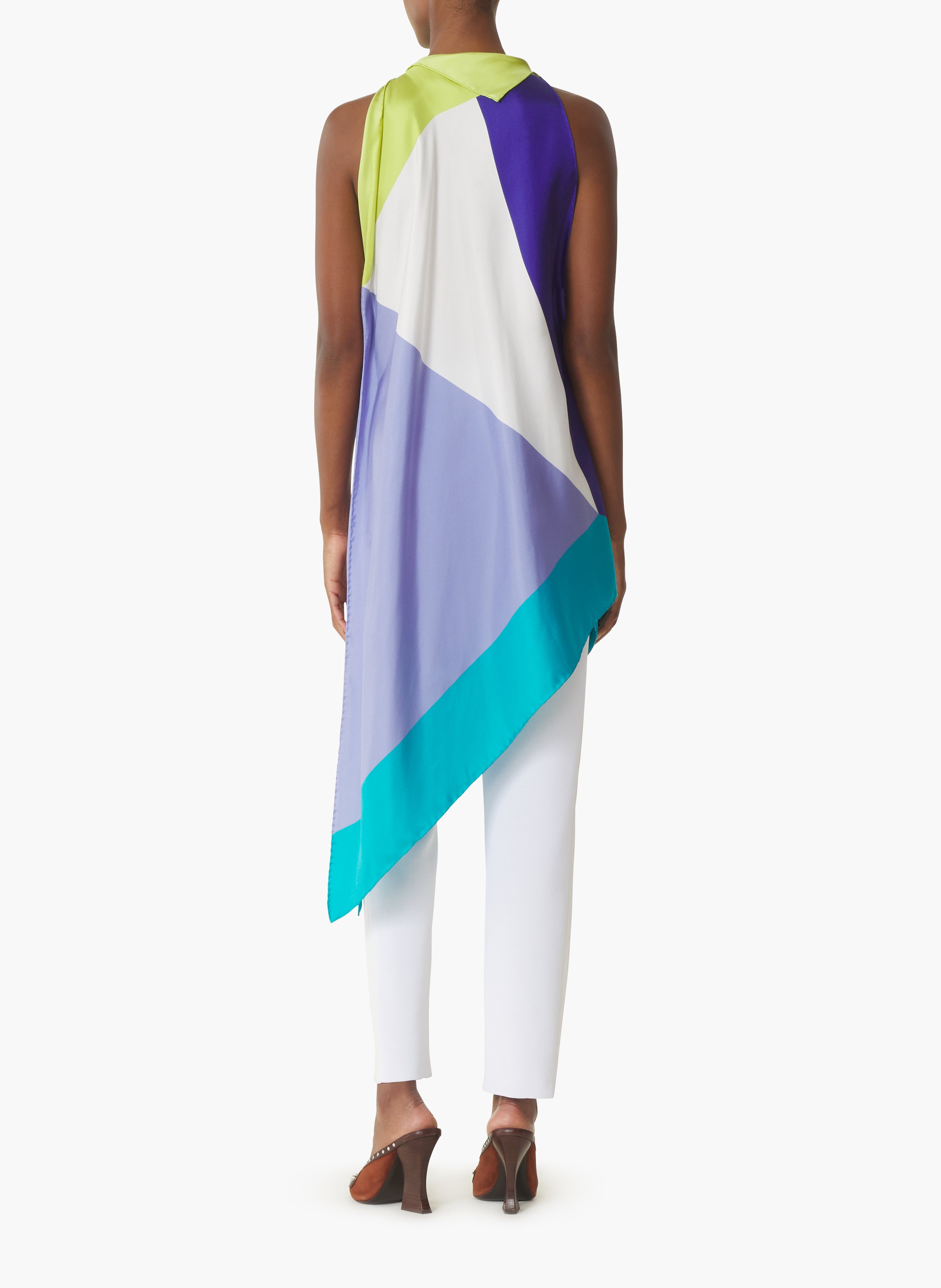 Top à motif graphique en soie LANVIN Bleu