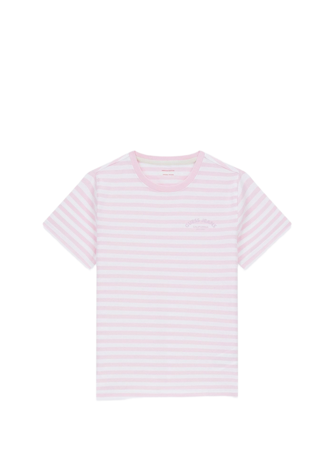 Striped T-shirt with printed logo in mixed cotton GUESS Pink
