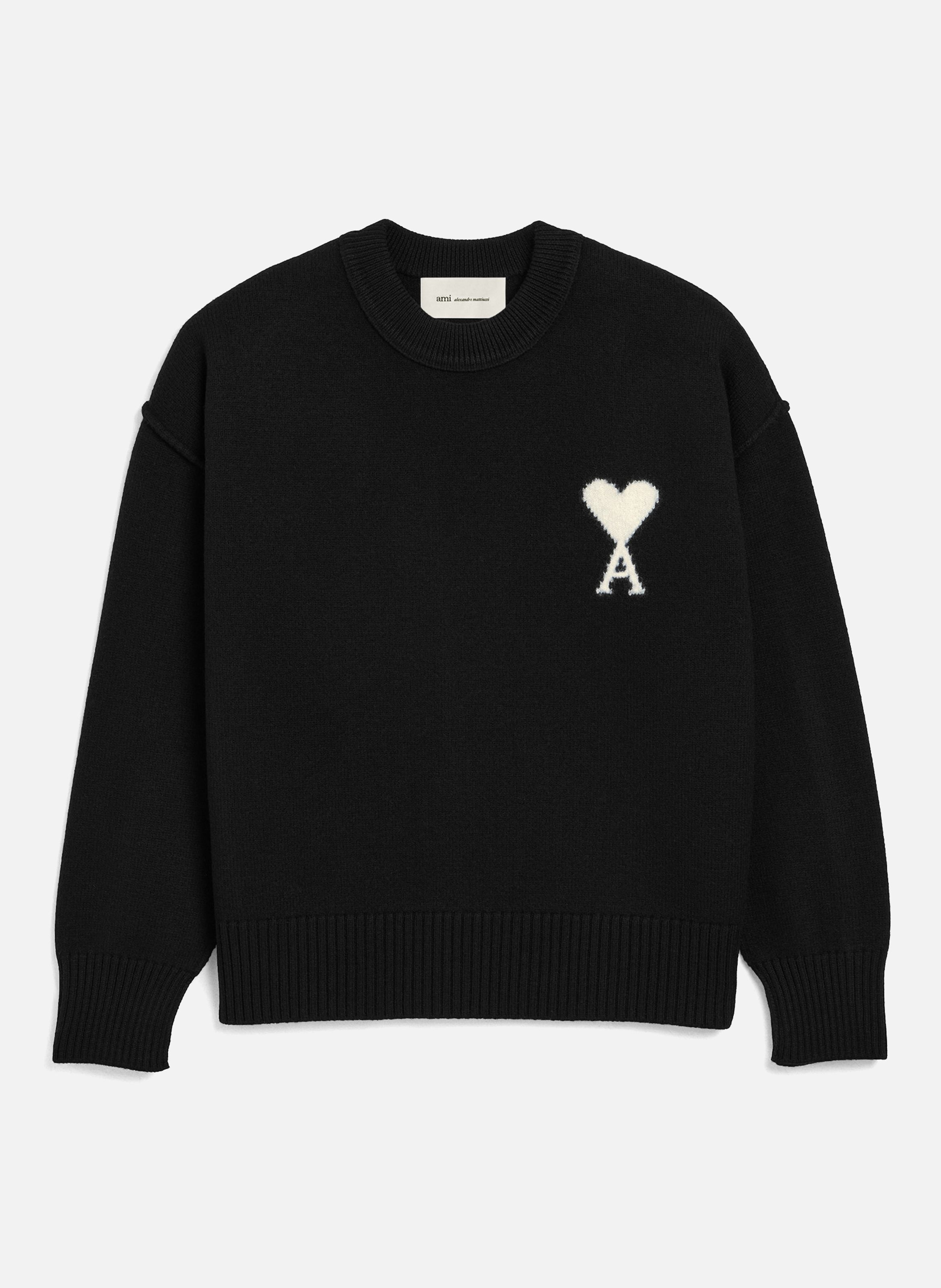 Pull col rond ami de coeur en laine unisexe AMI PARIS Noir