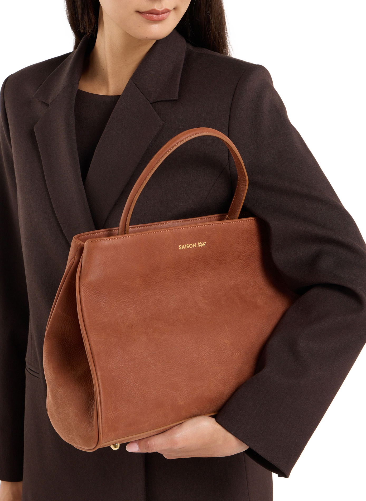 Adjustable leather Idylle handbag SAISON 1865 Brown