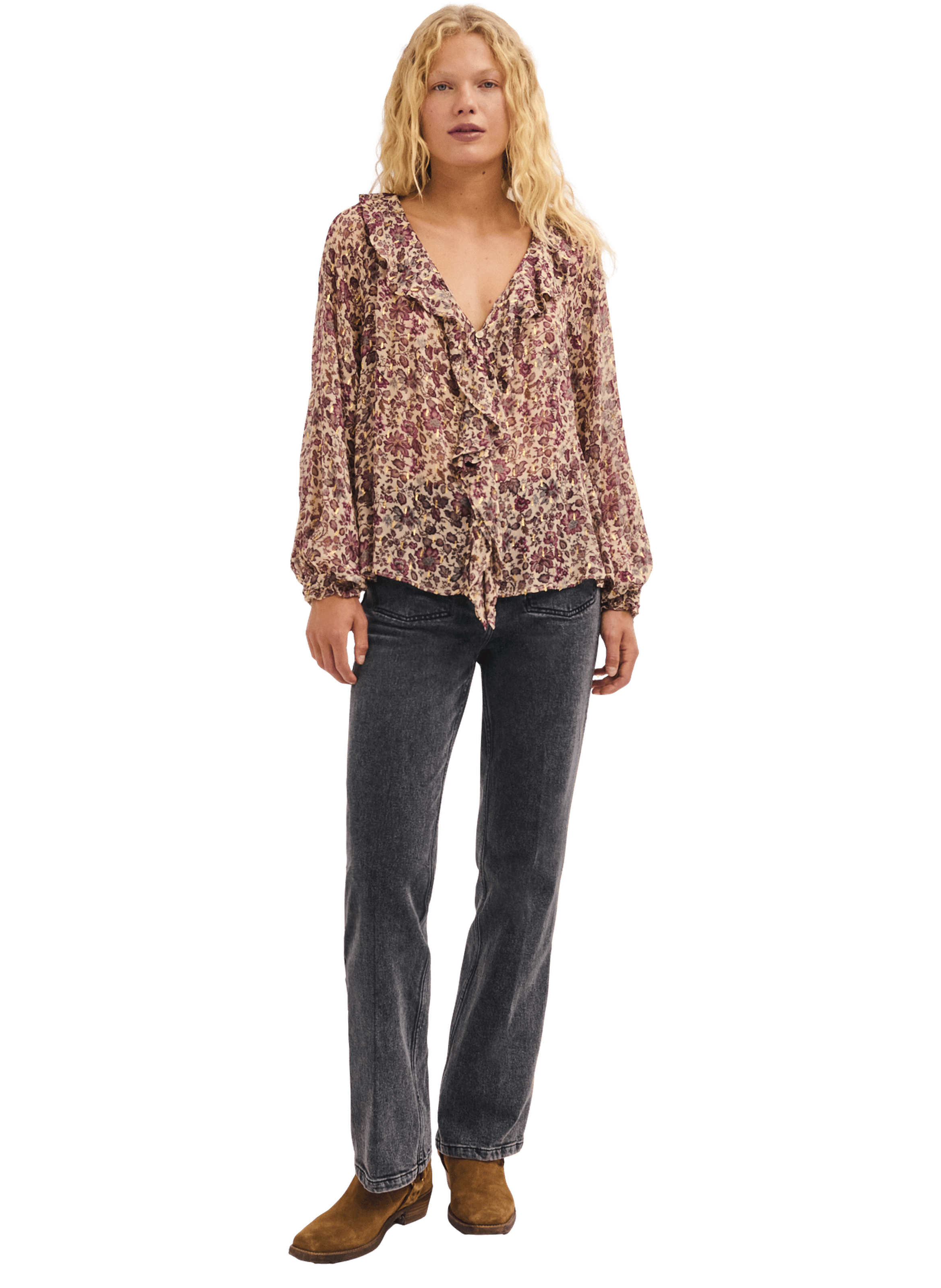 Chemise fleurie à volants - louelle PABLO Beige