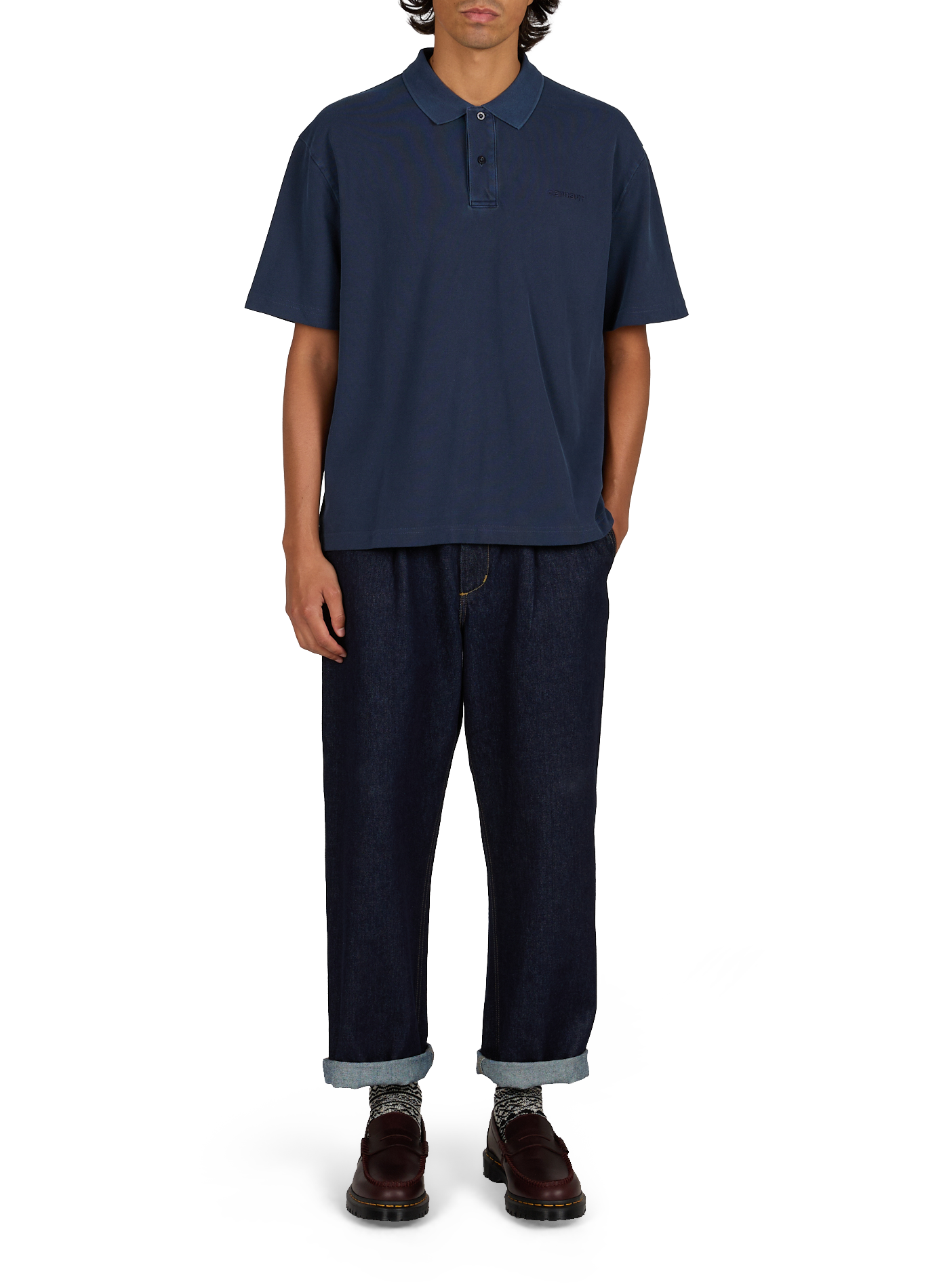Gerader Polo Wayne mit Baumwoll-Logo. CARHARTT WIP Blau