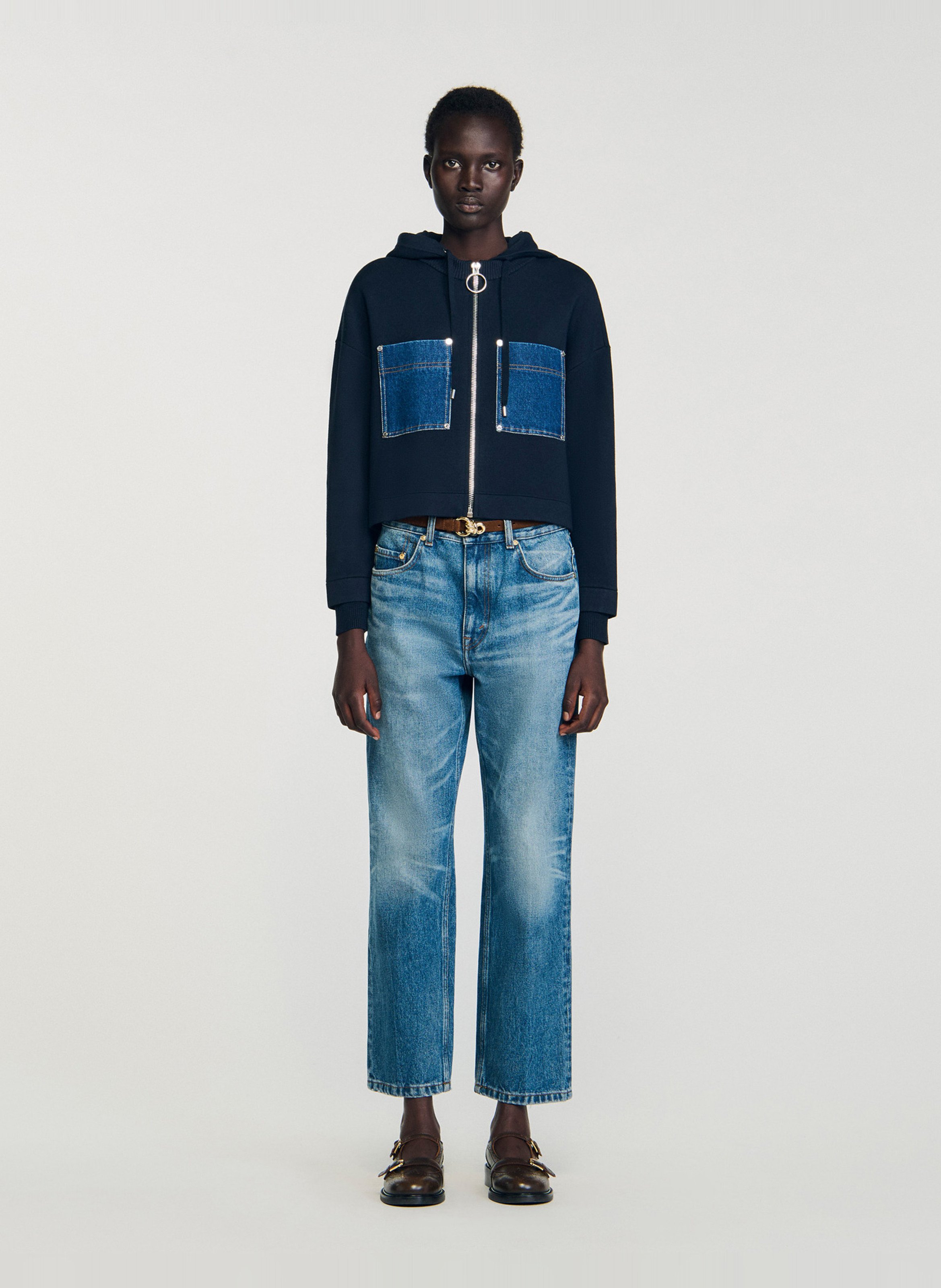 Sweat zippé à capuche SANDRO Bleu