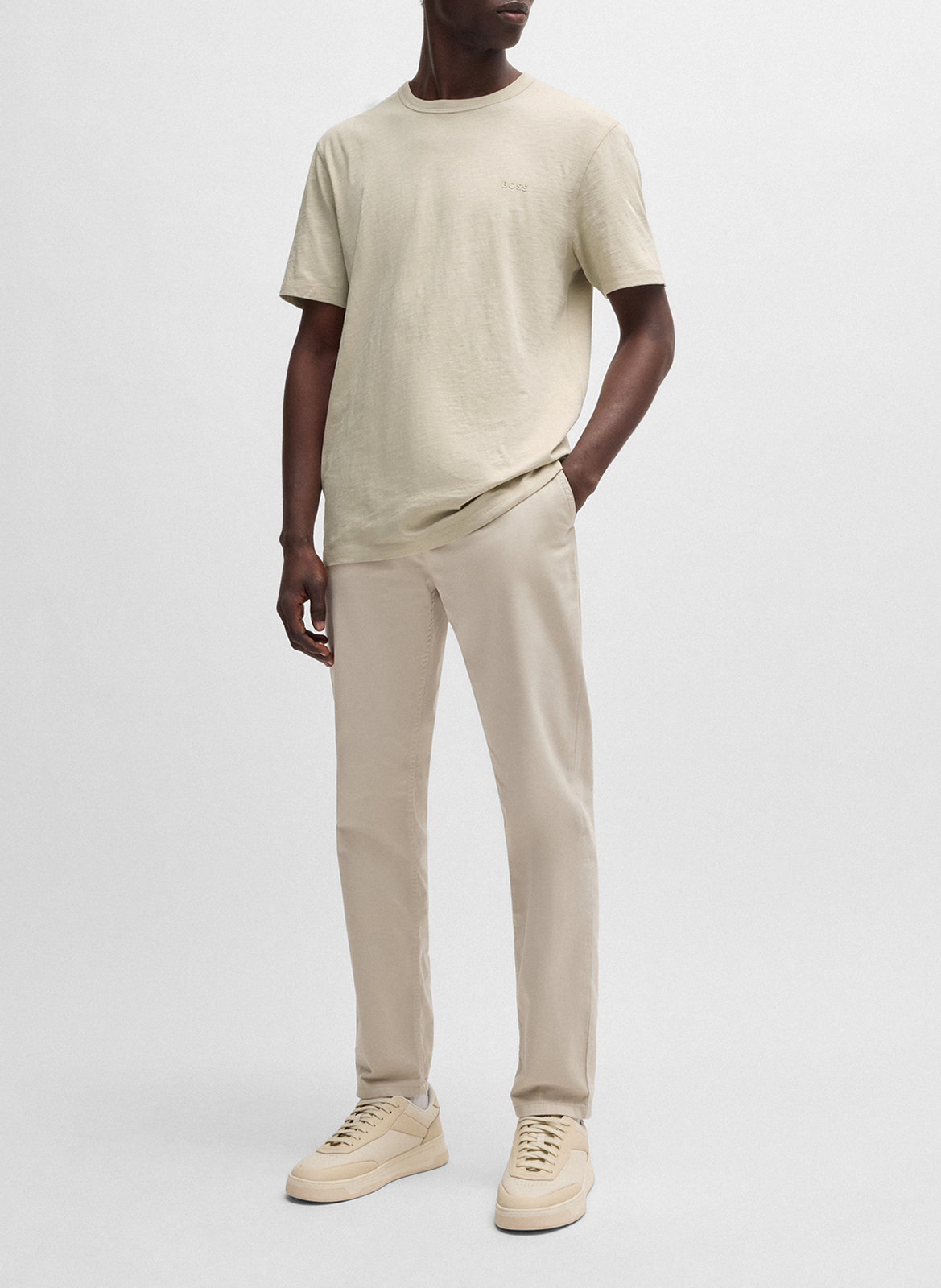 Tee-shirt col rond en coton BOSS Beige