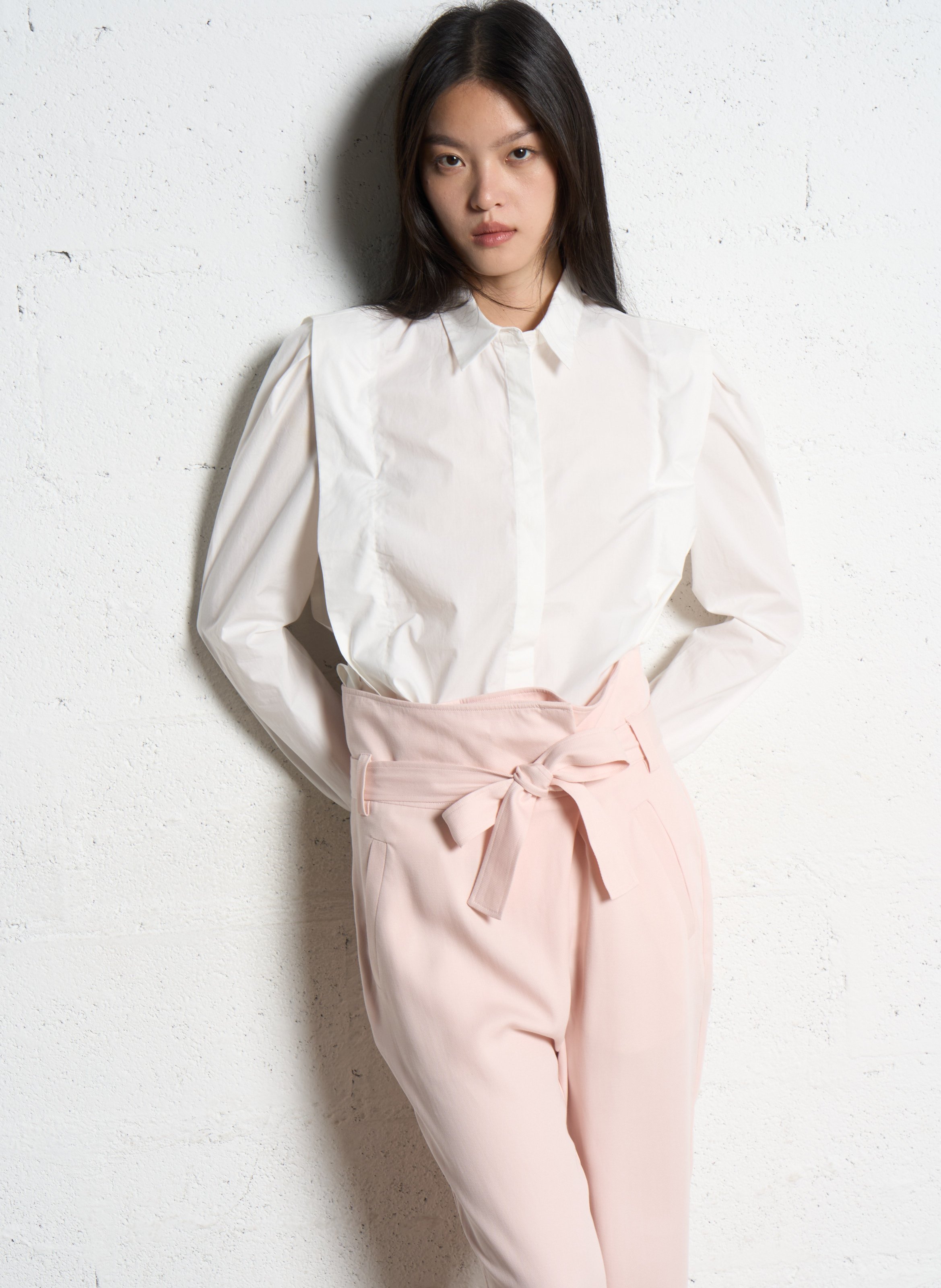 Chemise droite unie avec empiècements IKKS Blanc