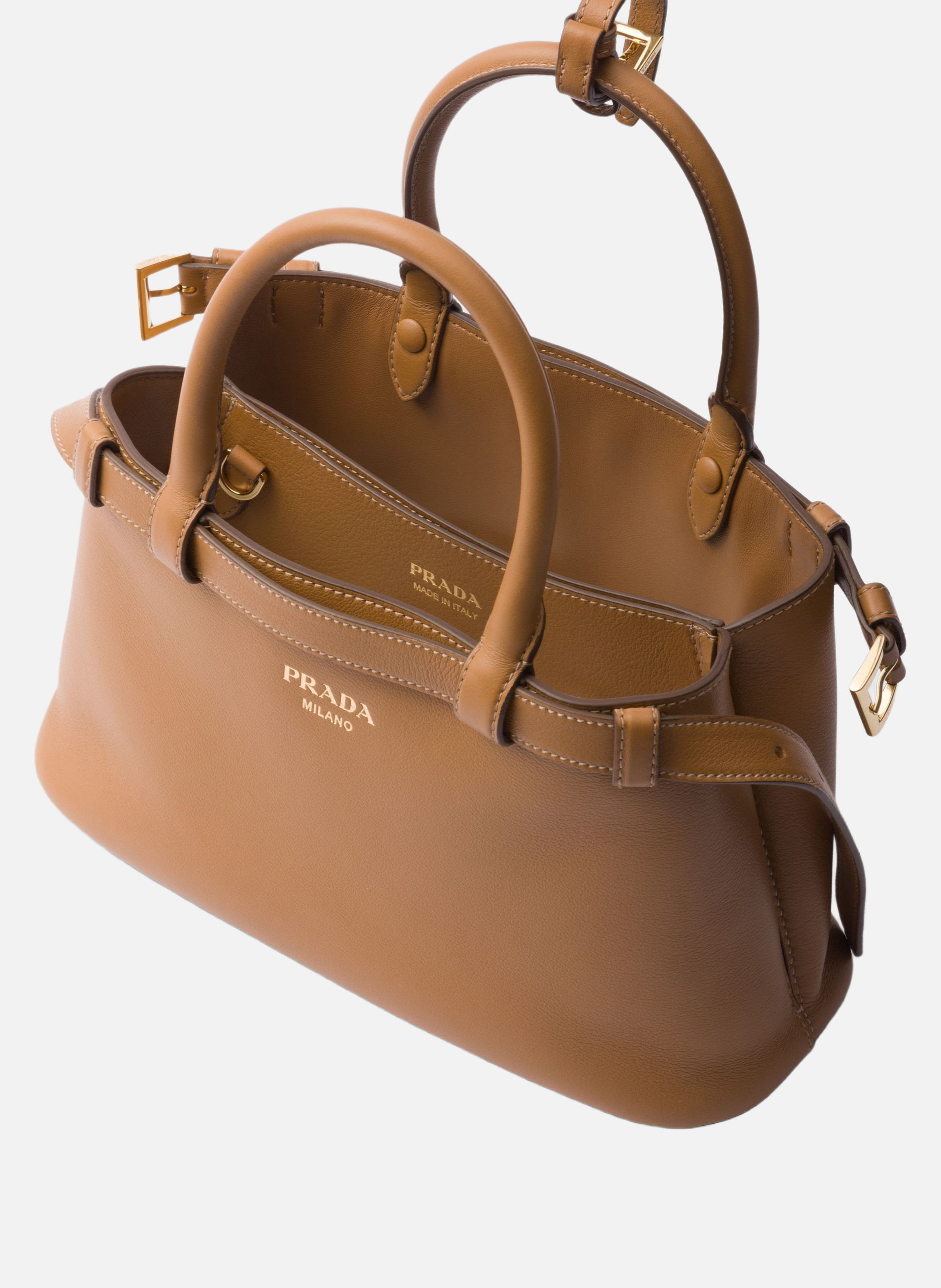 Petit sac à main en cuir prada buckle avec double PRADA Marron