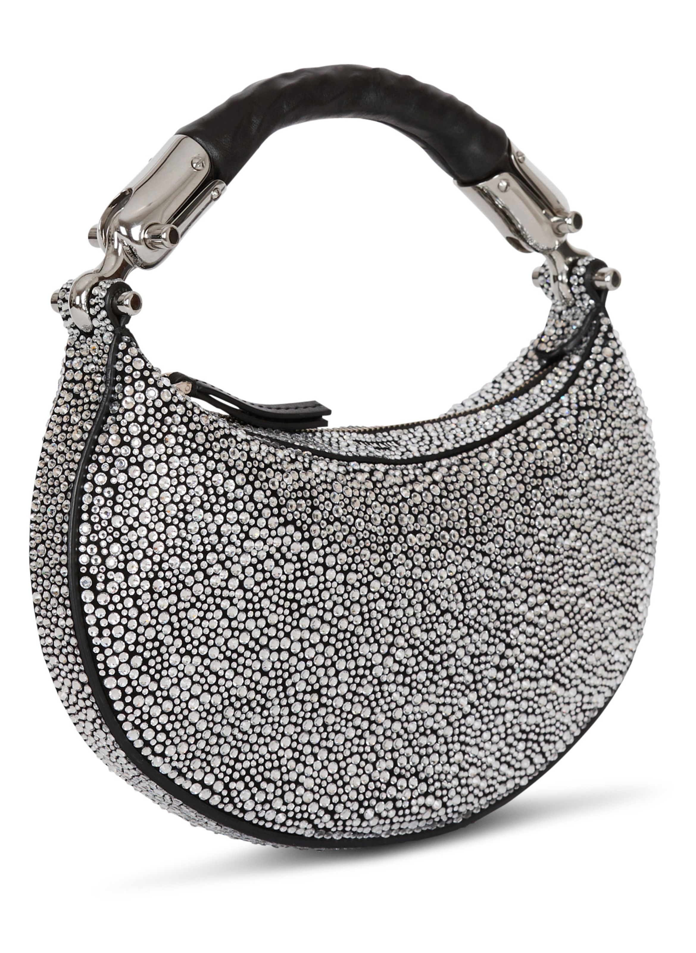 Sac ebene mini en daim et cristaux BALMAIN Argent