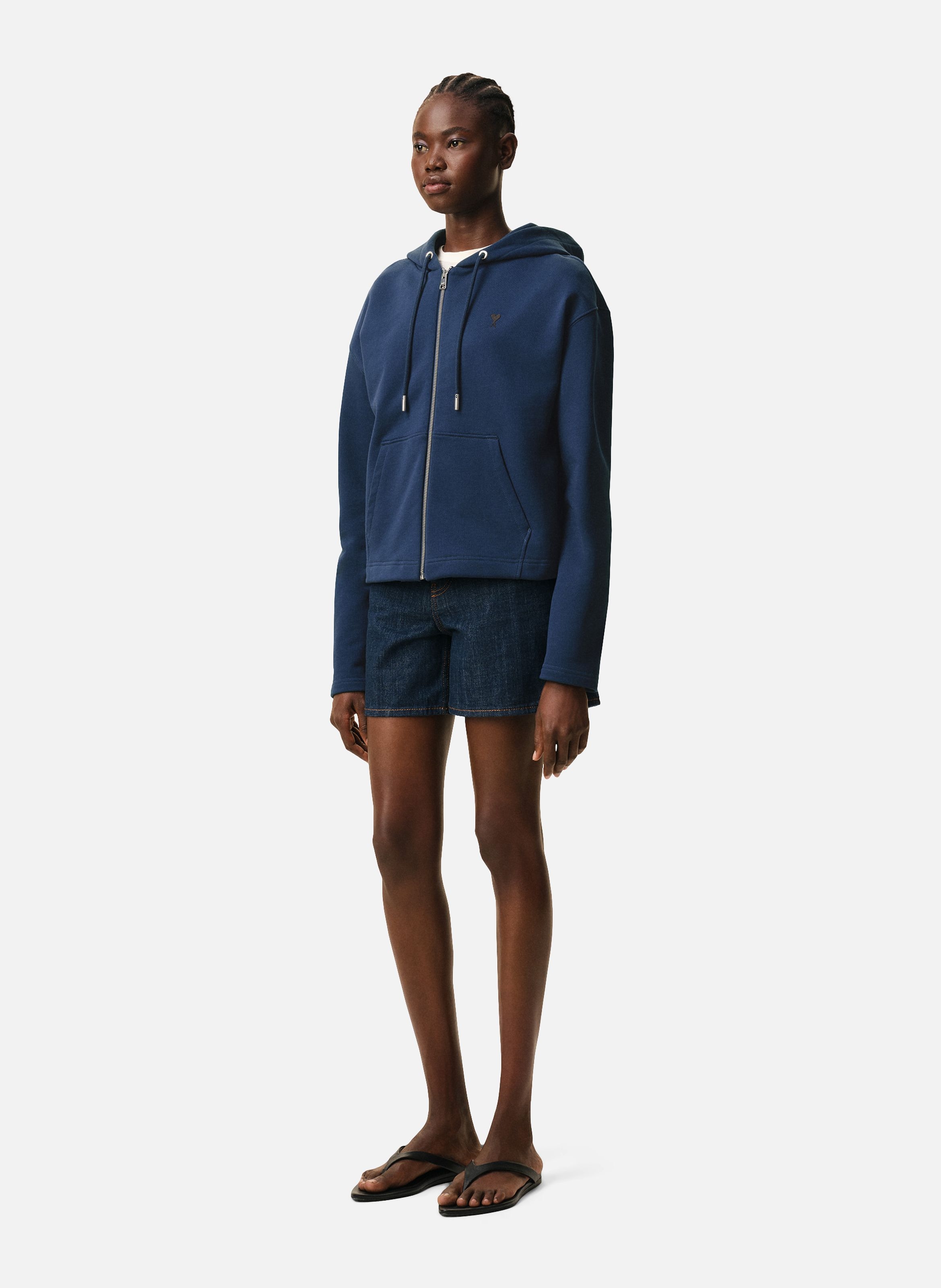 Hoodie zippé ami de coeur en coton AMI PARIS Bleu