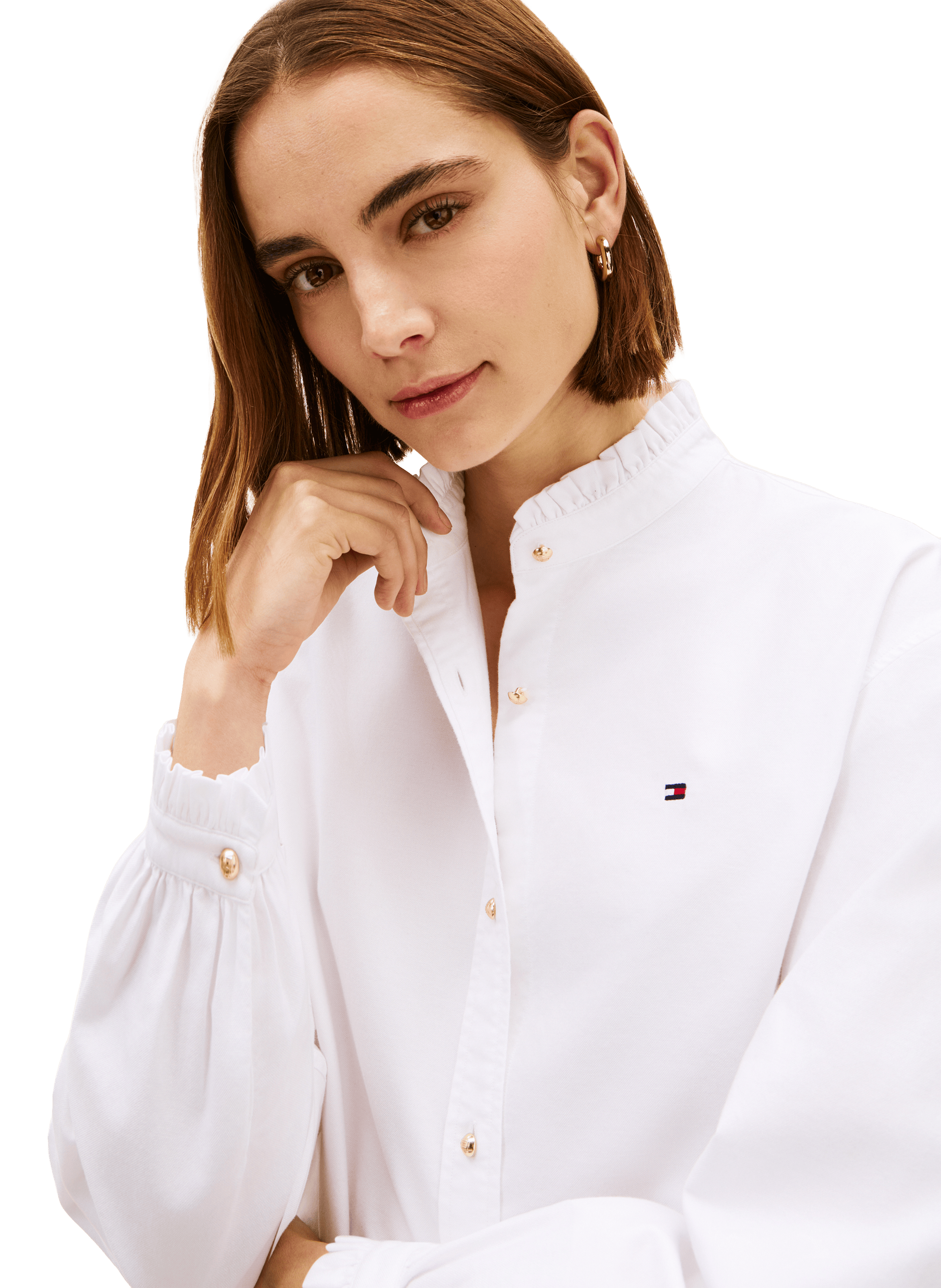 Chemise Oxford courte boxy à volants en coton TOMMY HILFIGER Blanc