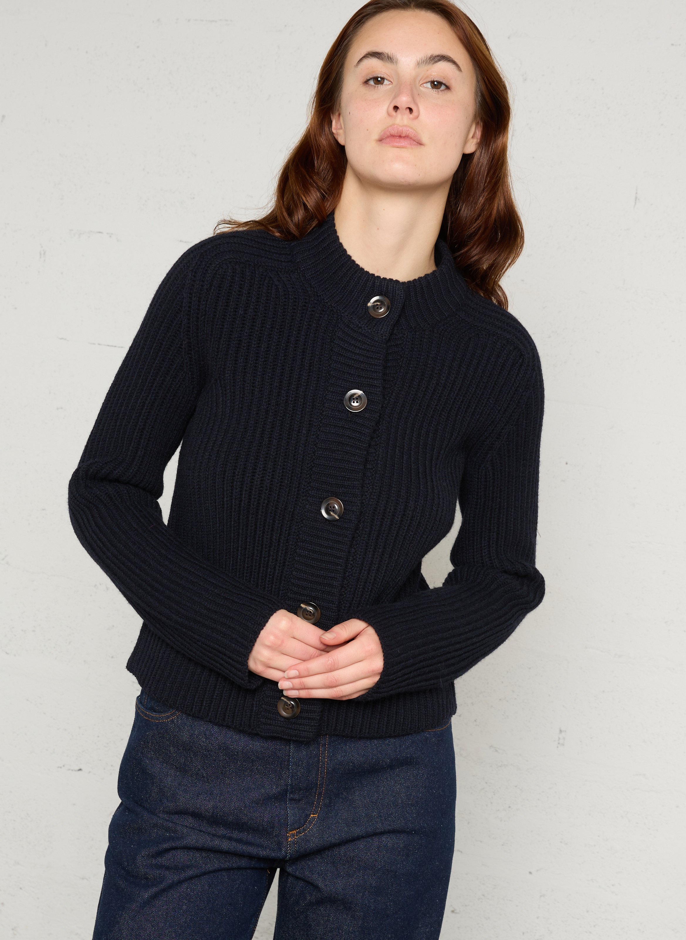 Cardigan droit boutonné en laine Flaubert SOEUR Bleu