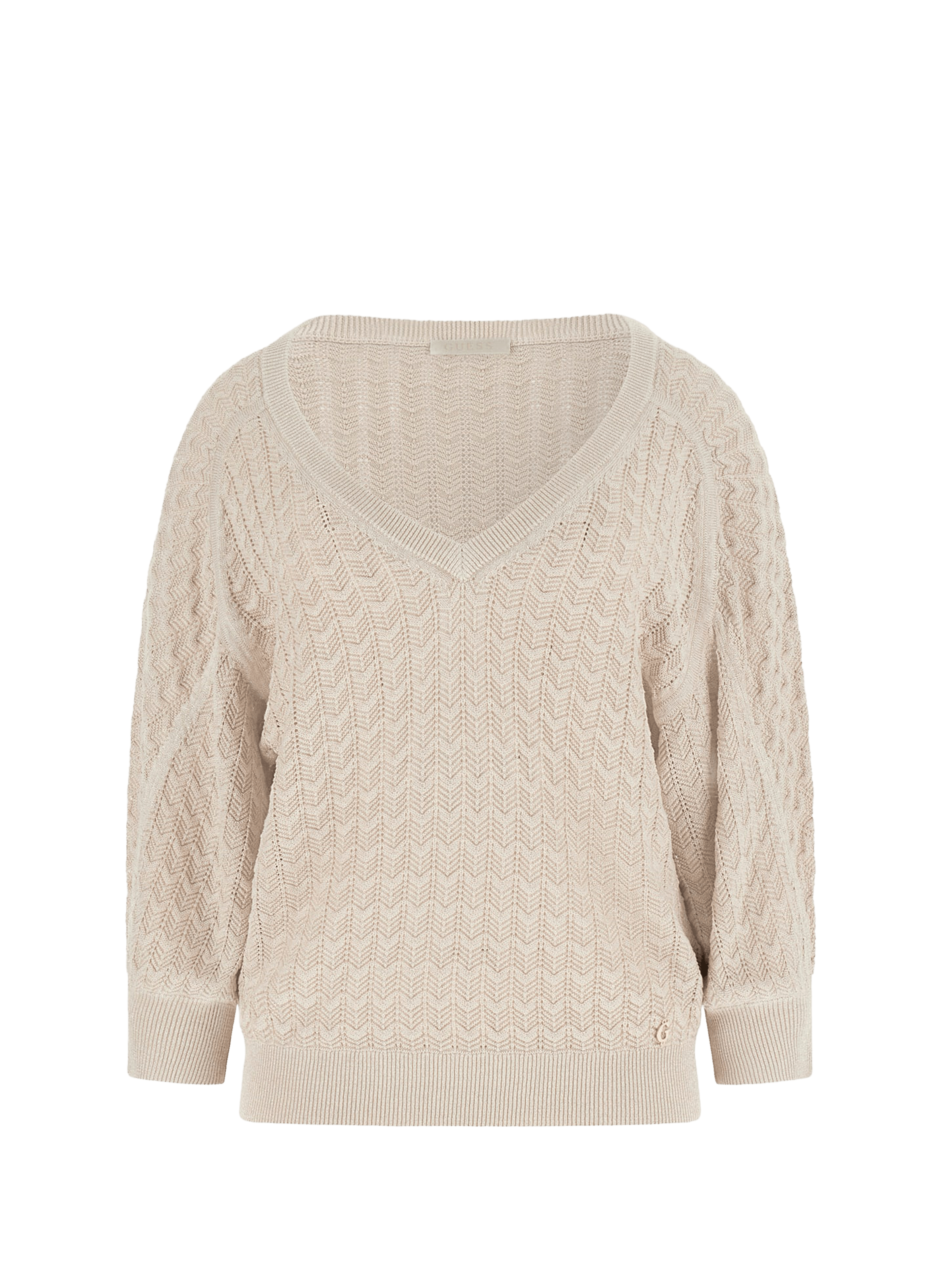 V-neck knit sweater with openwork detailing GUESS No Color