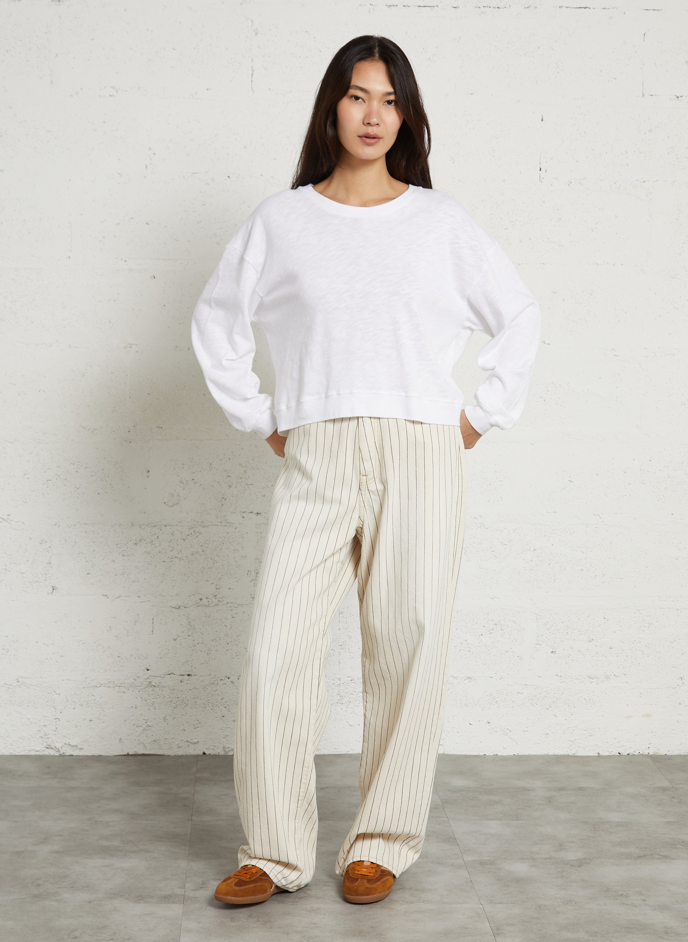 Tee-shirt droit col rond en coton sonoma Blanc