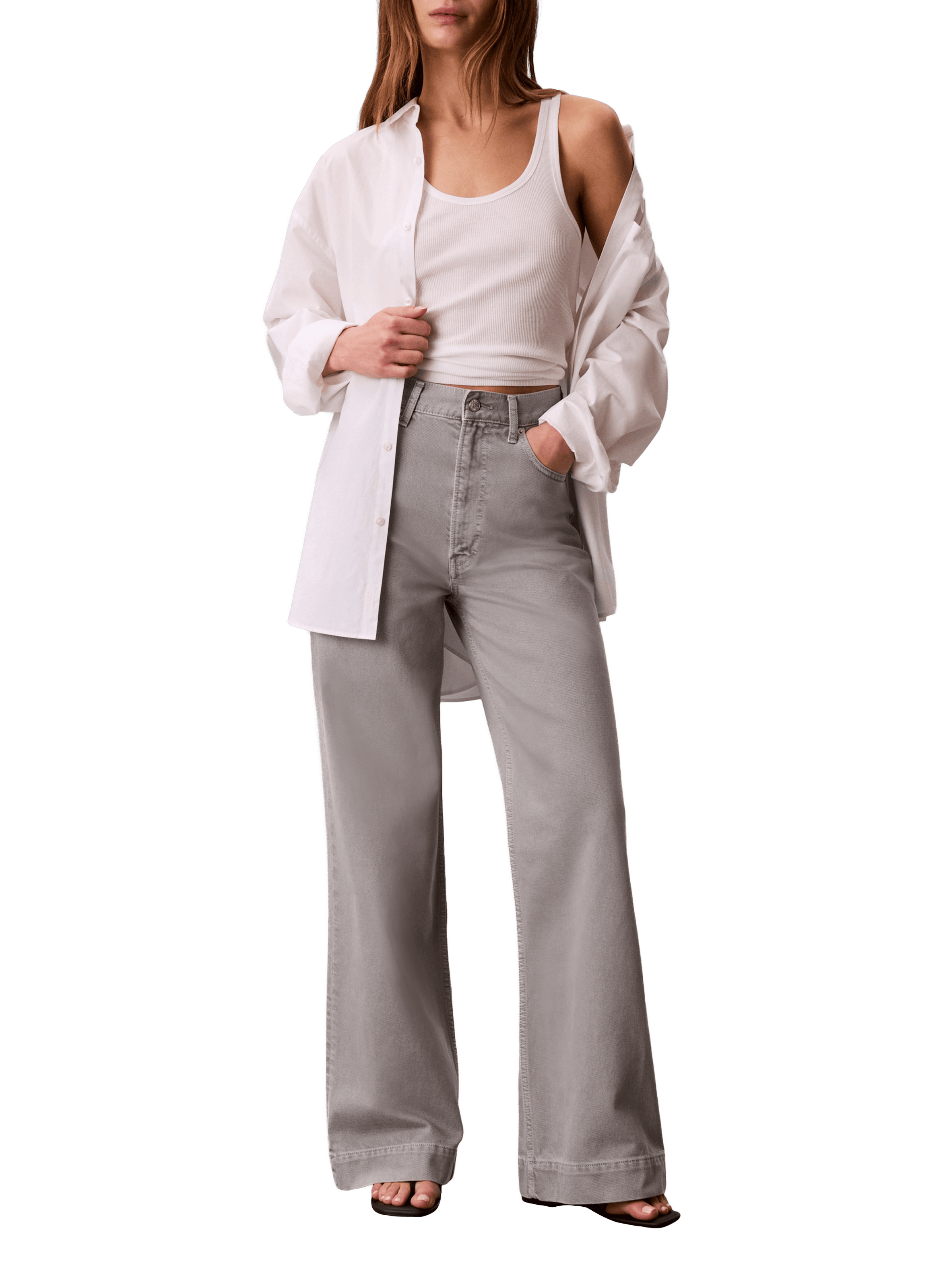 Jean taille haute en coton mélangé CALVIN KLEIN Gris