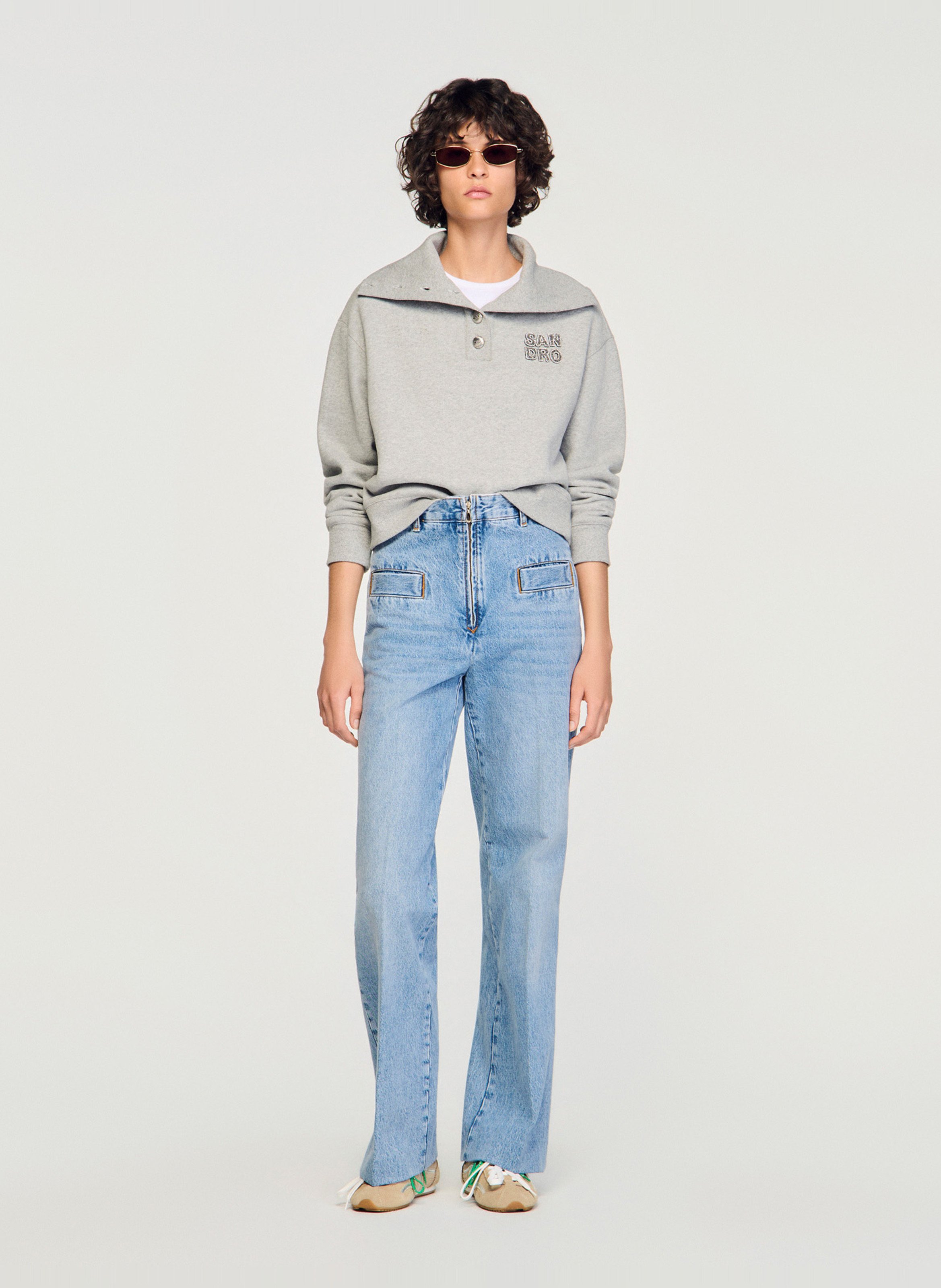 Jean droit en coton délavé SANDRO Bleu