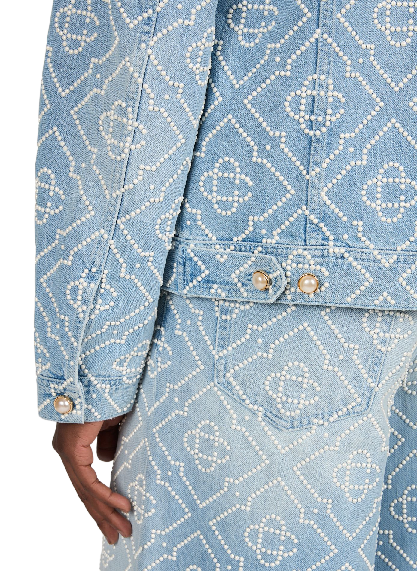 Denim jacket with pearl motifs in cotton CASABLANCA PARIS Blue