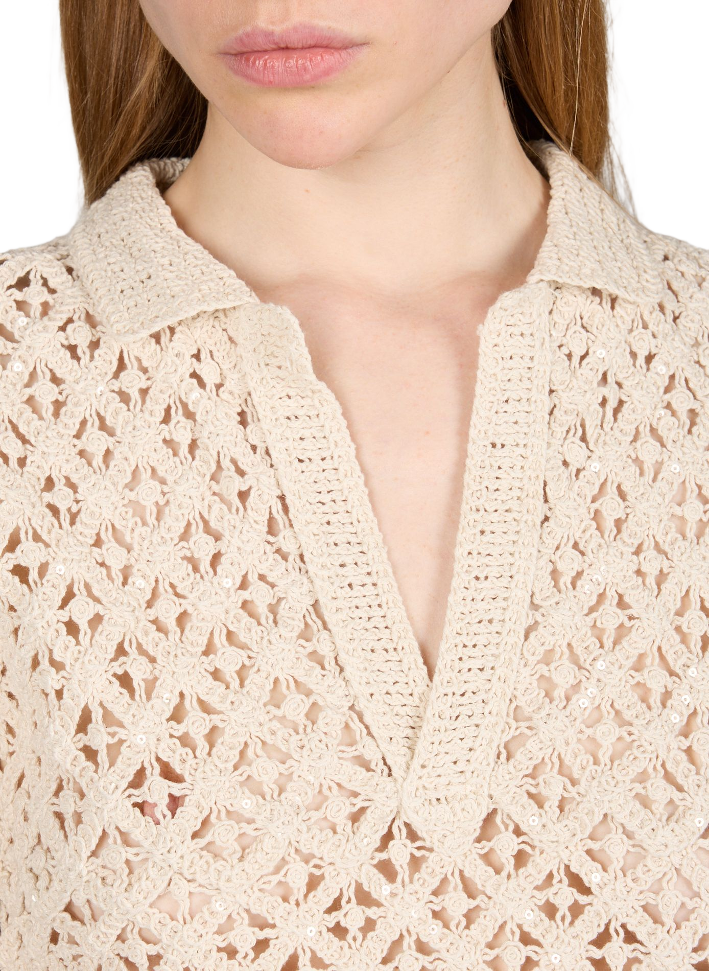 Sequin knitted cotton top OBJECT Beige