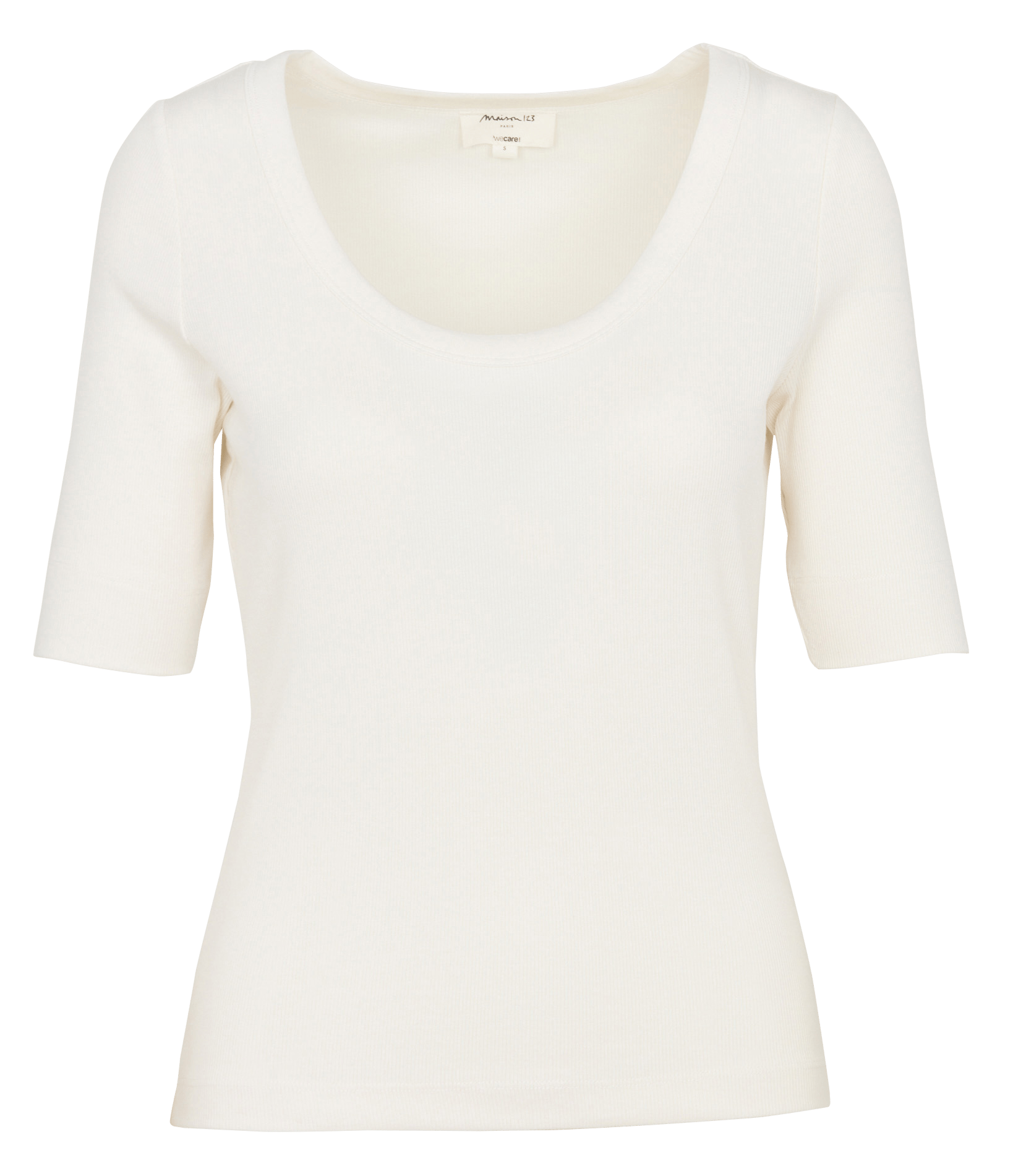 Tee-shirt col rond en coton mélangé lana Blanc
