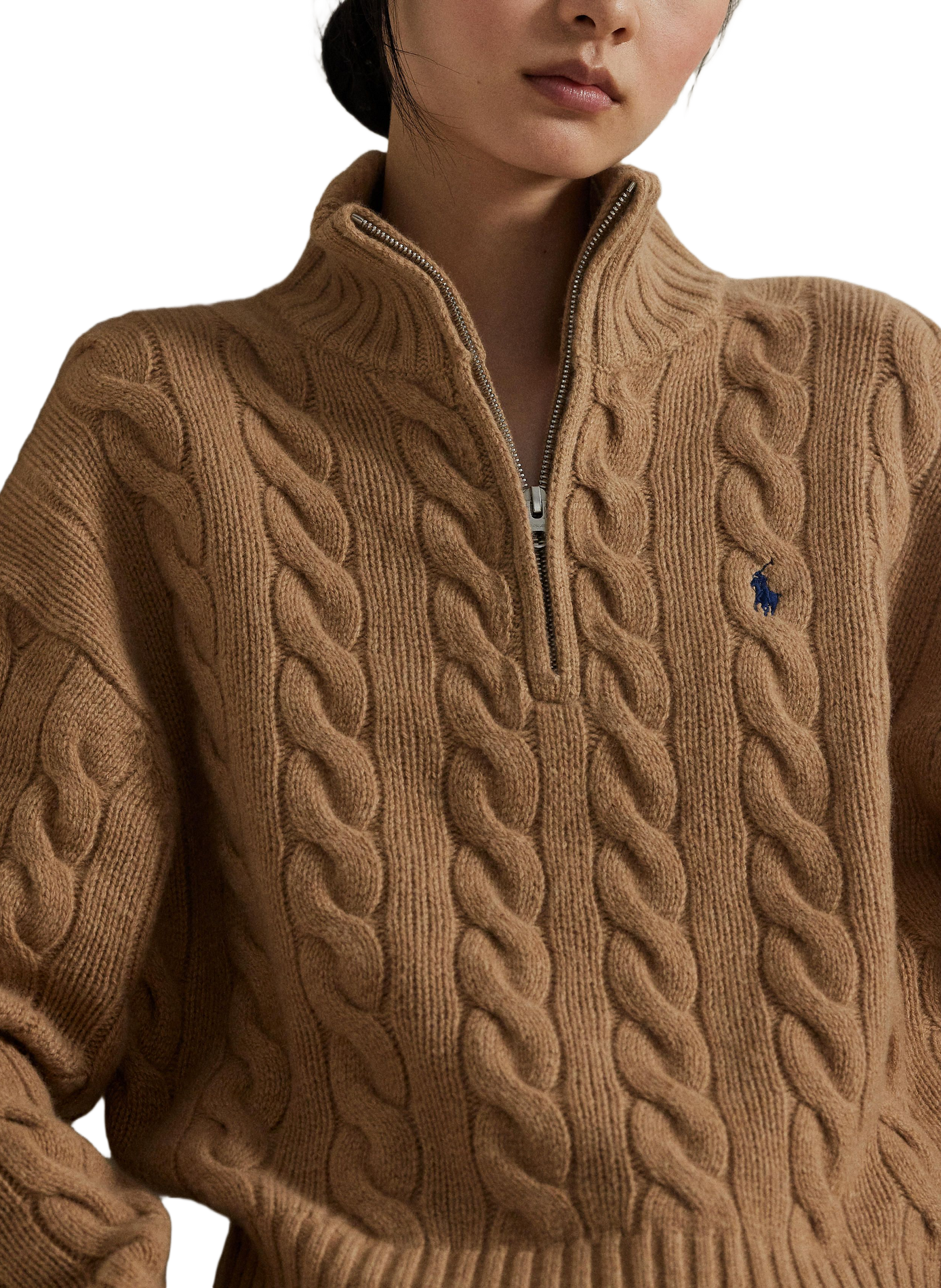 Wool and cashmere zip-neck sweater POLO RALPH LAUREN Beige