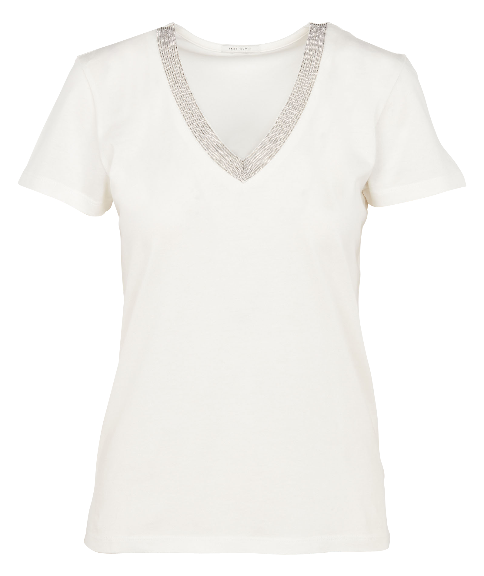 Tee-shirt col v à studs en coton mélangé IKKS Blanc