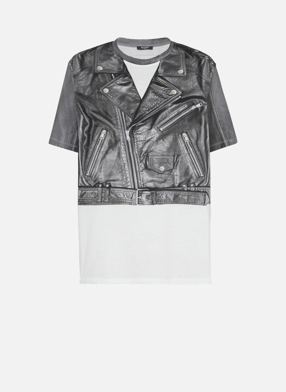 T-shirt imprimé trompe-lœil veste biker Noir by BALMAIN BALMAIN T-shirt imprimé trompe-lœil veste biker Noir