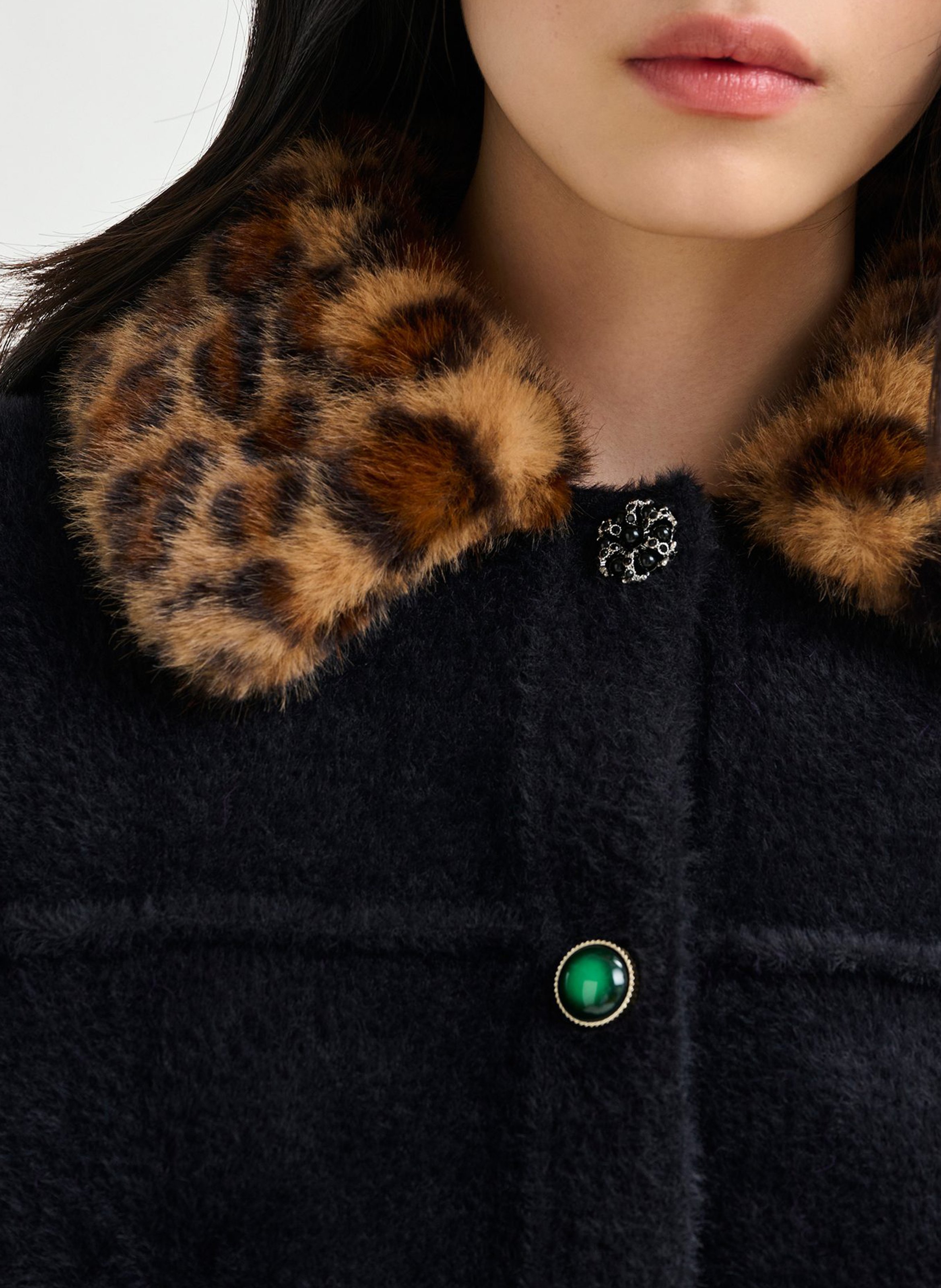 Cardigan ample à col fourrure amovible intention ESSENTIEL ANTWERP Noir