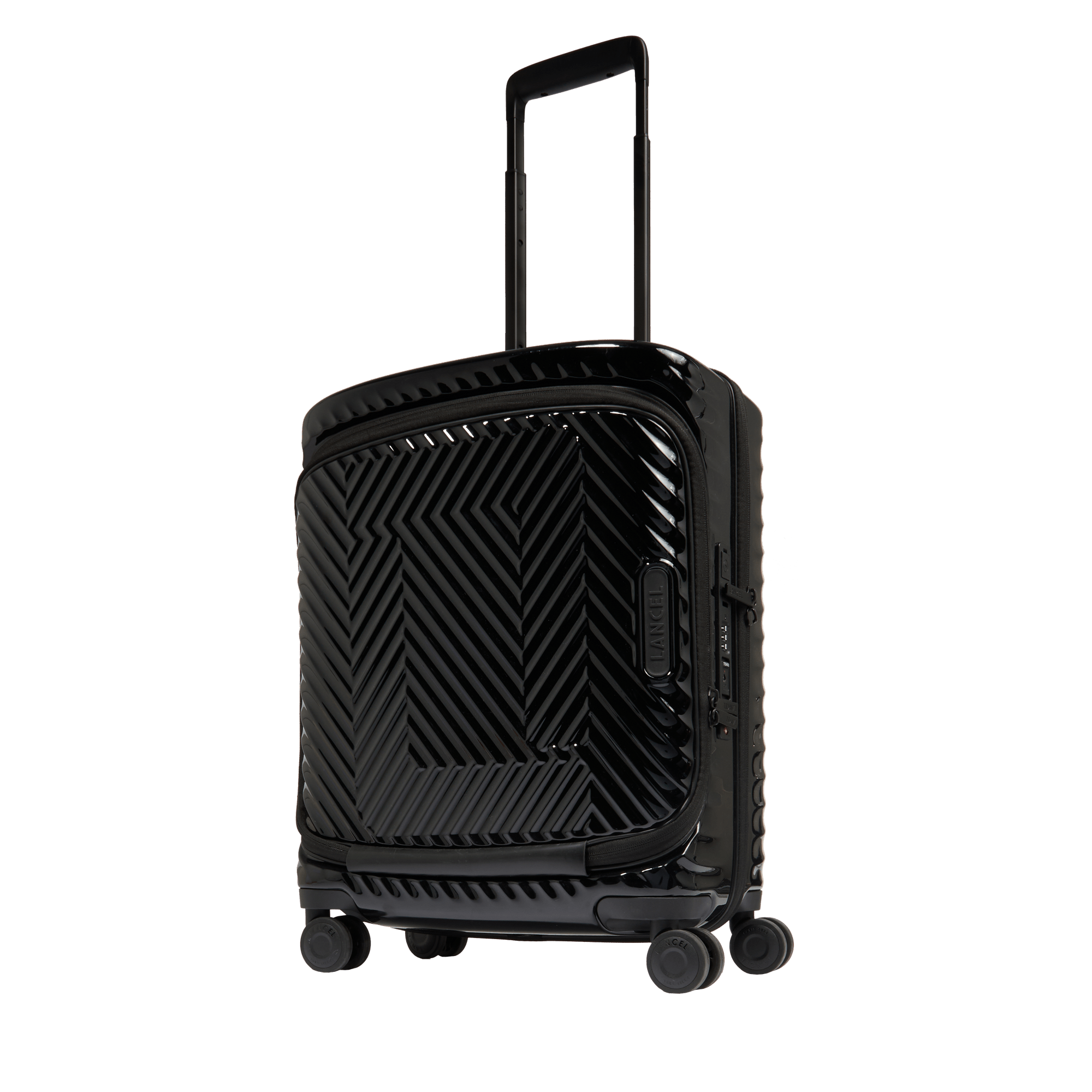 Handbagage met 4 wielen met voorvak Atlas van Lancel in polycarbonaat. LANCEL Zwart