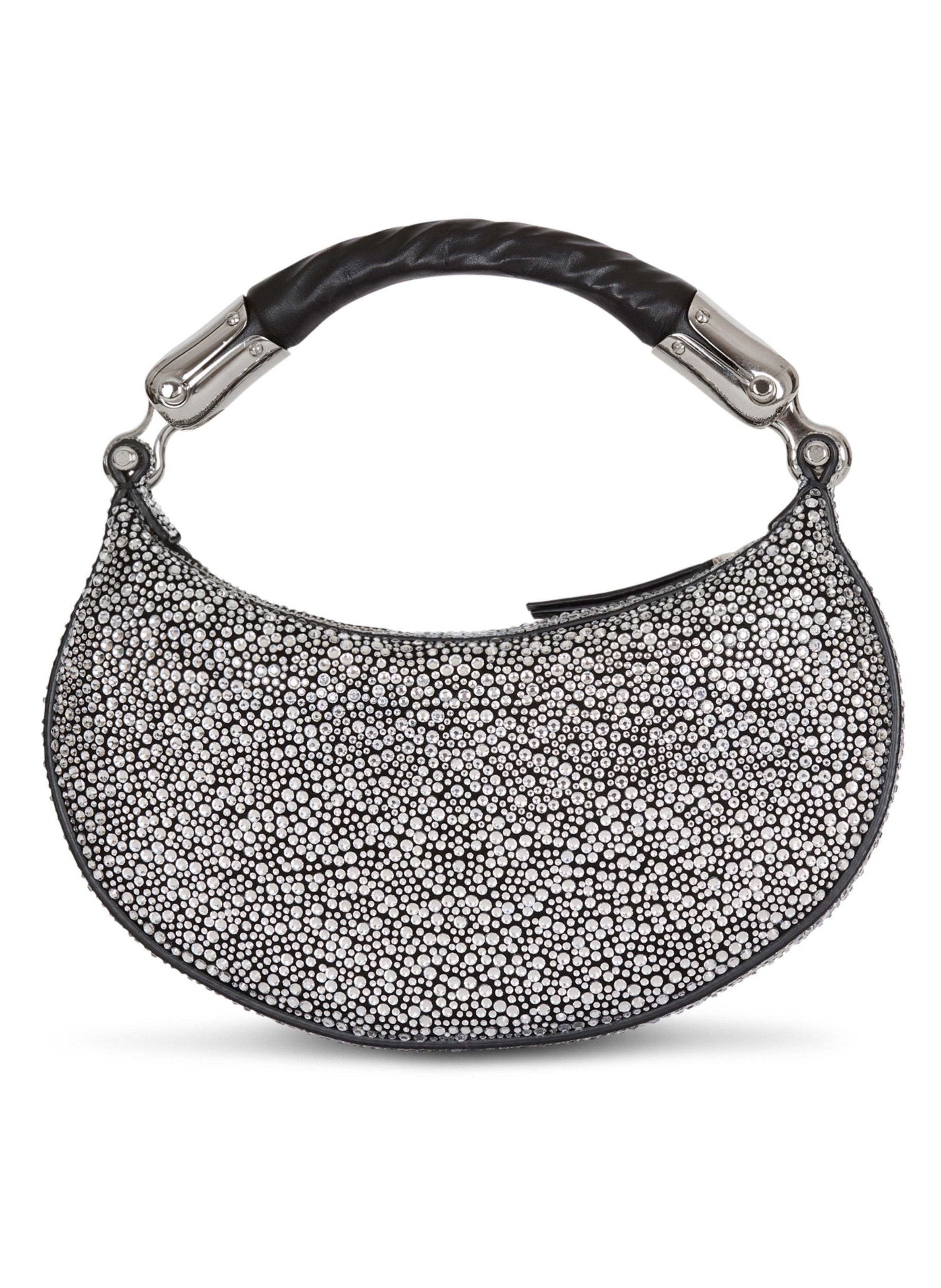 Sac ebene mini en daim et cristaux BALMAIN Argent