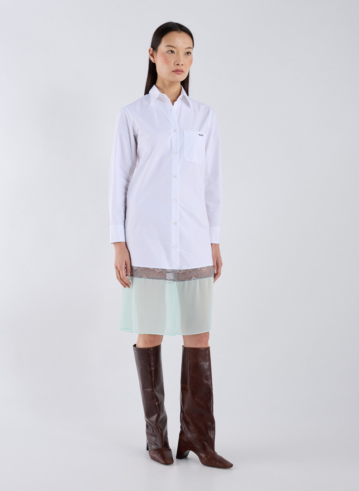 COPERNI Cotton midi shirt dress with lace Multicolour