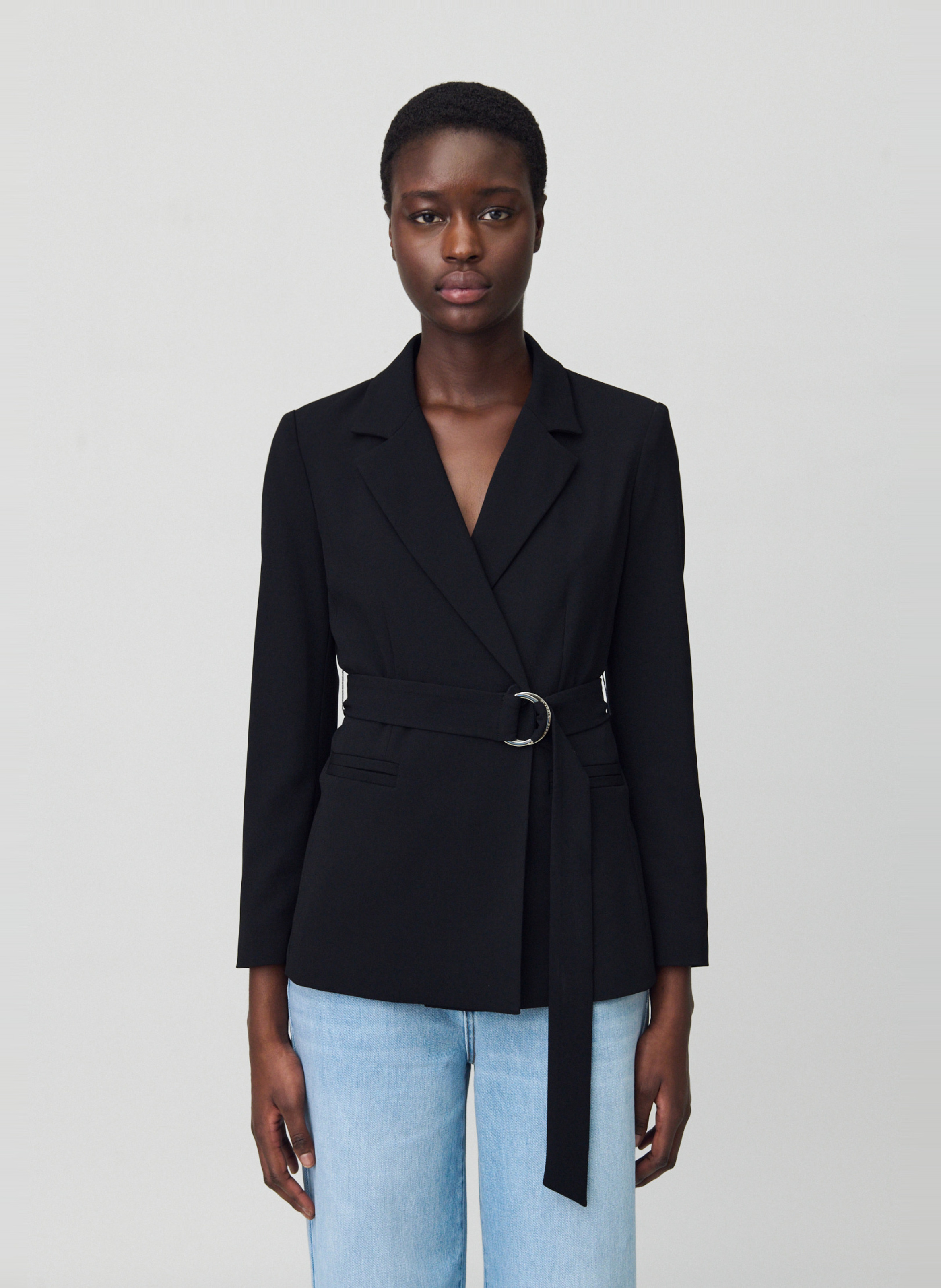 Veste col tailleur cintrée ceinturée CLAUDIE PIERLOT Bleu