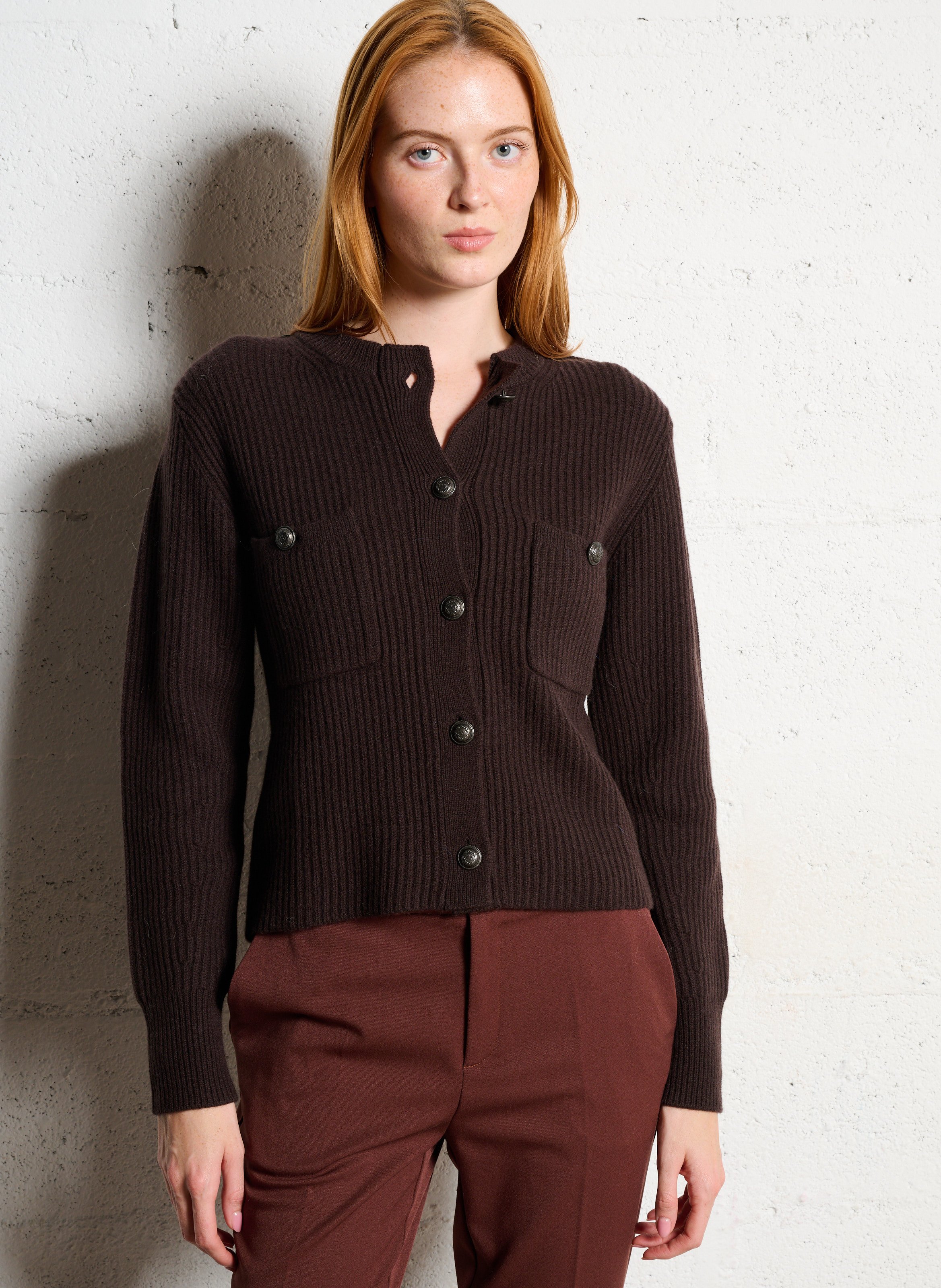 Gilet en laine col rond IKKS Marron